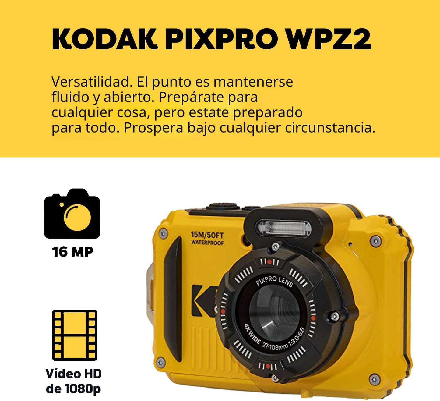 Cámara digital Kodak PIXPRO WPZ2 resistente, impermeable y a prueba...