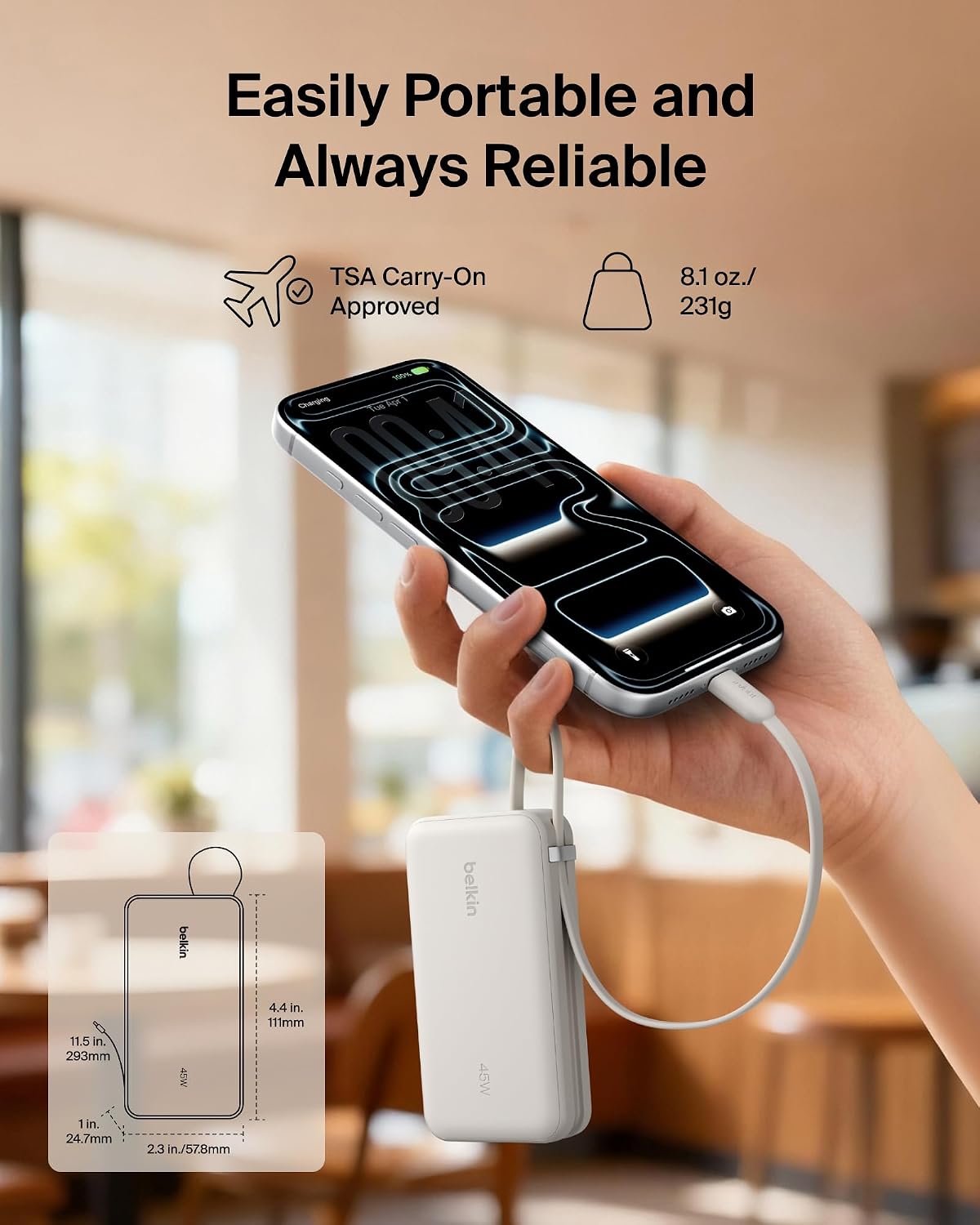 Belkin 10000mAh 45W Cargador portátil Power Bank con cable USB C in...