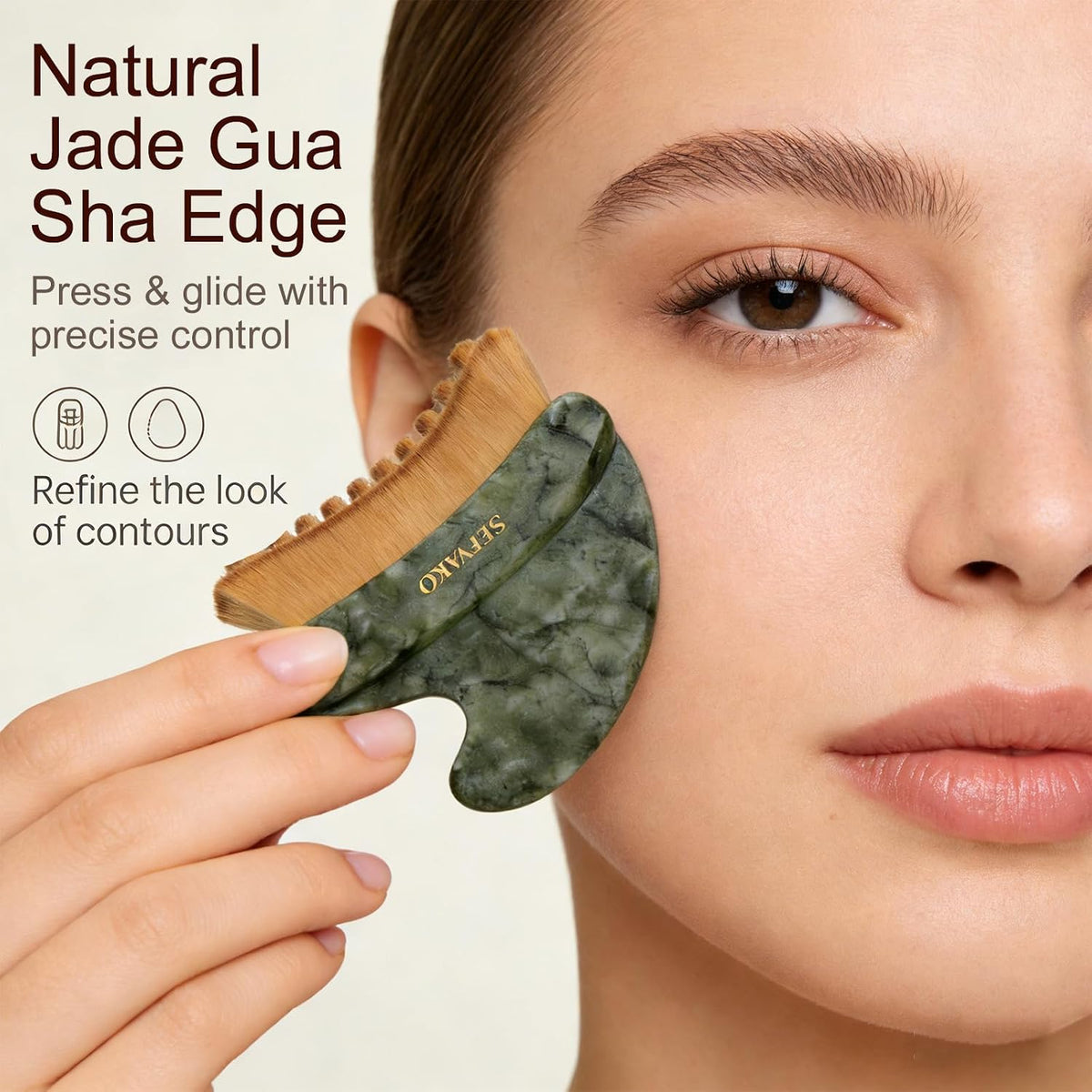 Cepillo facial linfático contorno con aceite, cerdas suaves y jade...