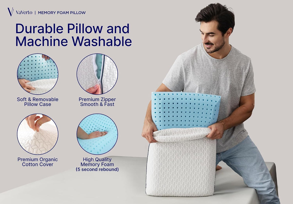 Vaverto Juego de 2 almohadas de espuma viscoelástica tamaño Queen,...