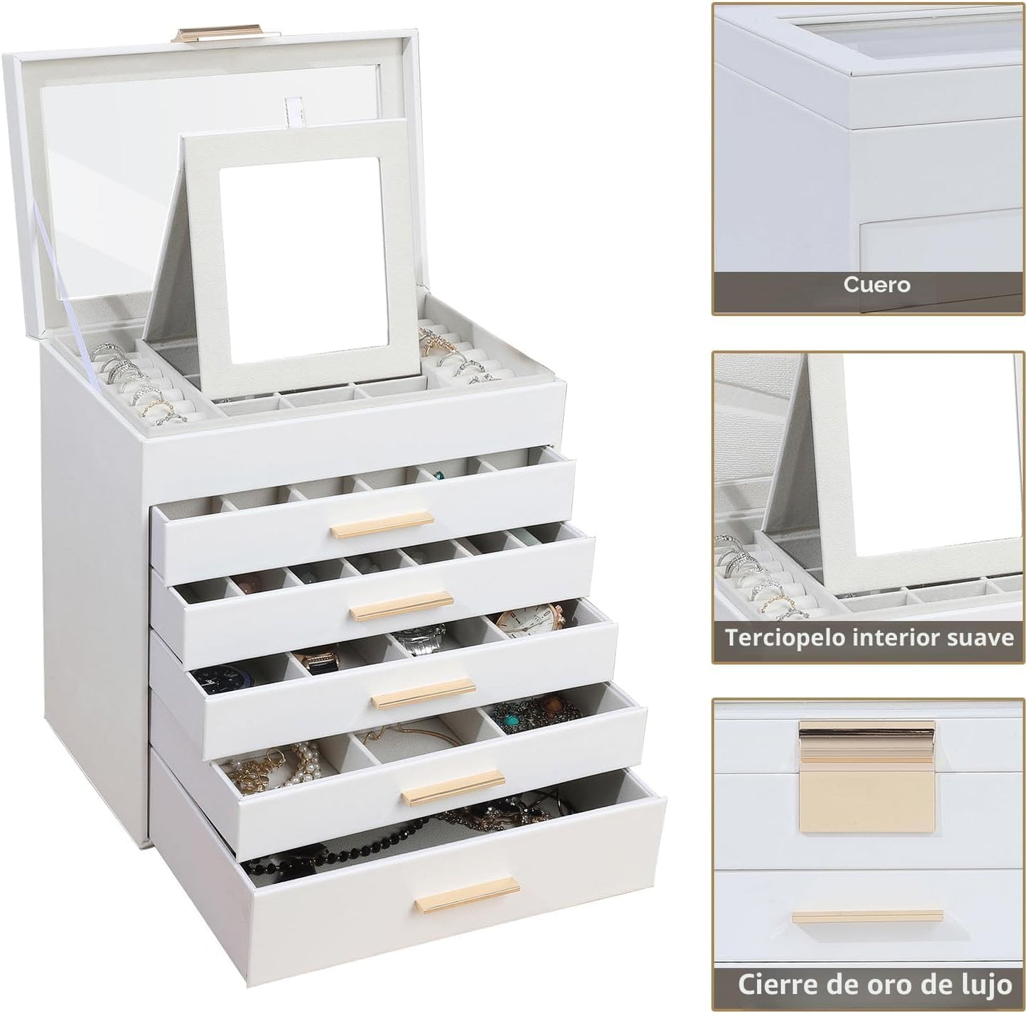 BOOVO Joyero para mujer, organizador de joyas grande de 6 capas neg...