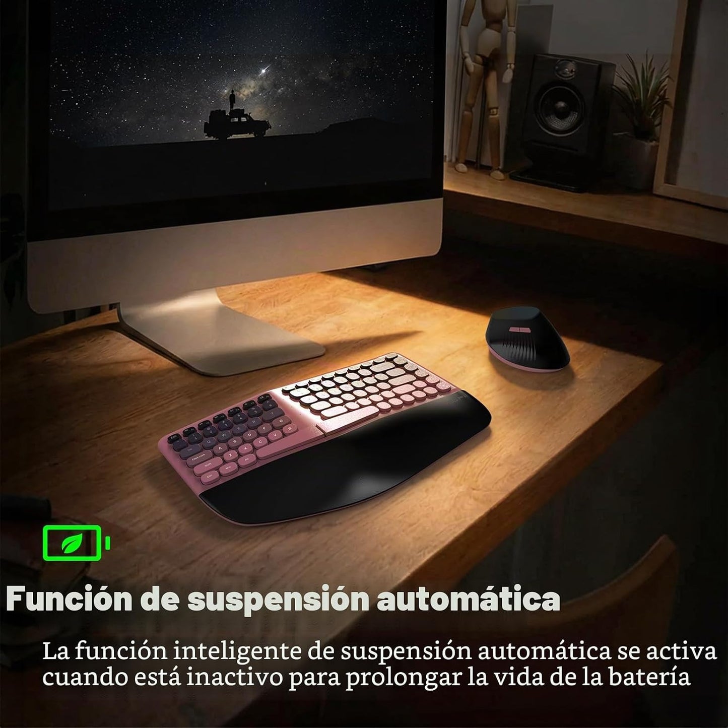 MOFII Combo de teclado y mouse ergonómicos inalámbricos, teclado cu...
