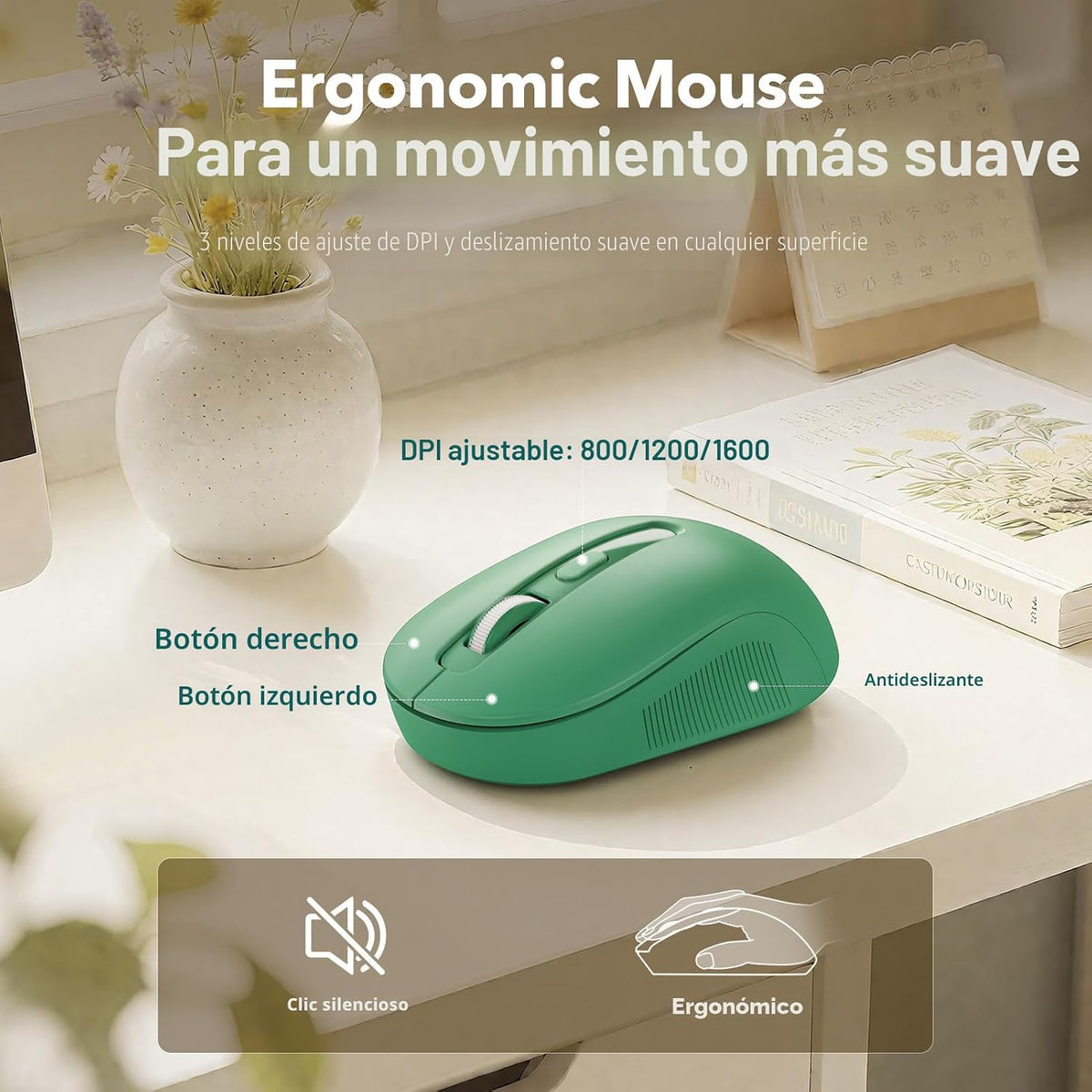 Teclado y mouse inalámbricos, tecla redonda, reposamuñecas magnétic...