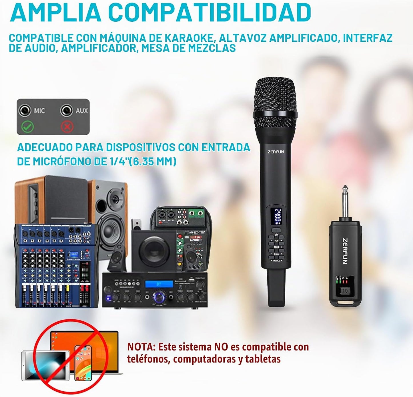 ZERFUN Micrófono inalámbrico recargable, sistema de micrófonos de m...