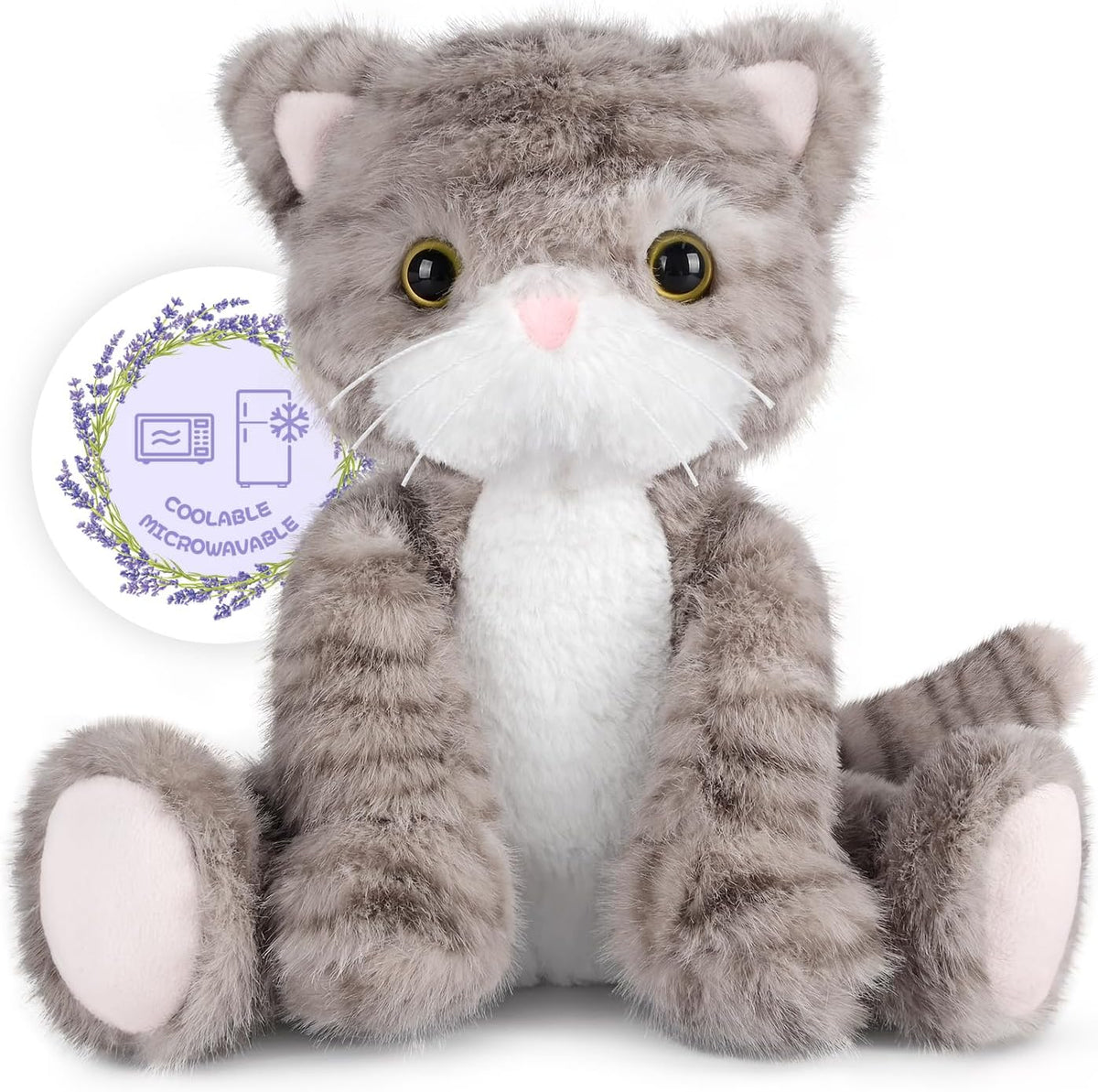 SuzziPals Peluche de gato gris calentable y refrigerable, almohadil...