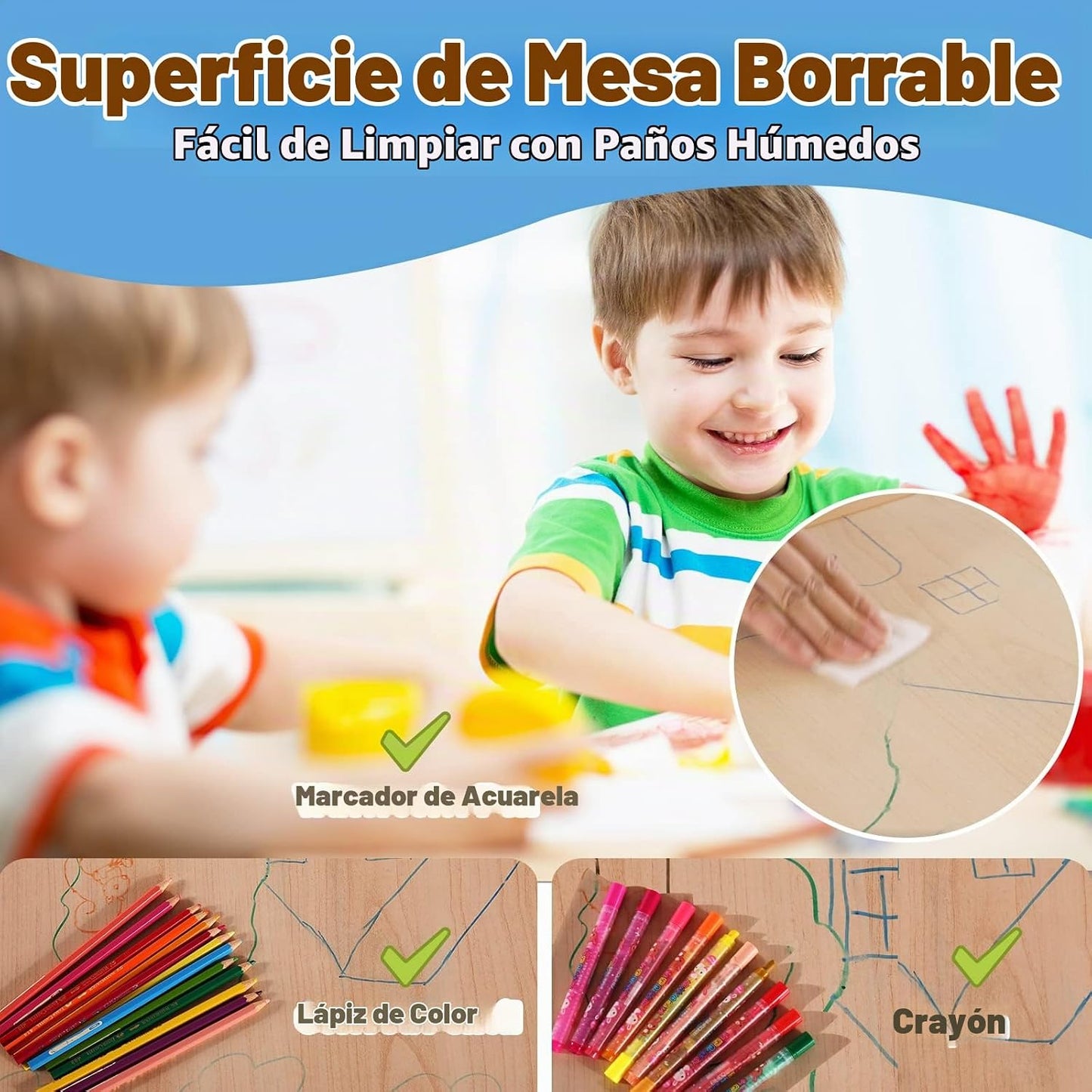 FUNLIO Juego de mesa y 2 sillas para niños, Juego de mesa y silla a...