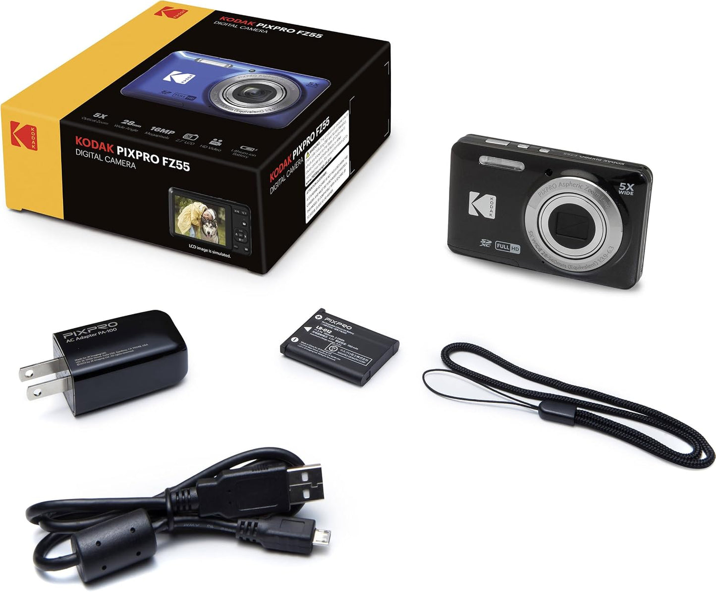 Kodak PIXPRO FZ55 - Cámara digital negra de 16 MP con zoom óptico 5...