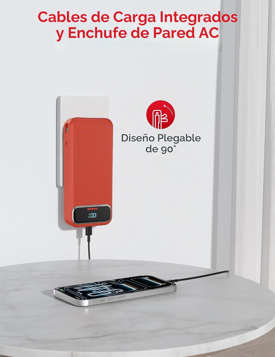 aonidi - Cargador portátil de 20000 mAh con cables integrados y enc...