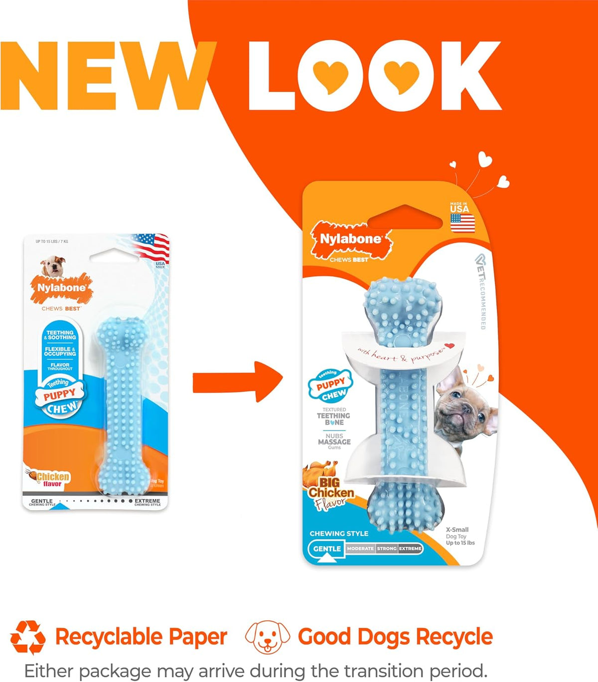Nylabone Puppy Chew - Hueso de perro con textura azul para dentició...