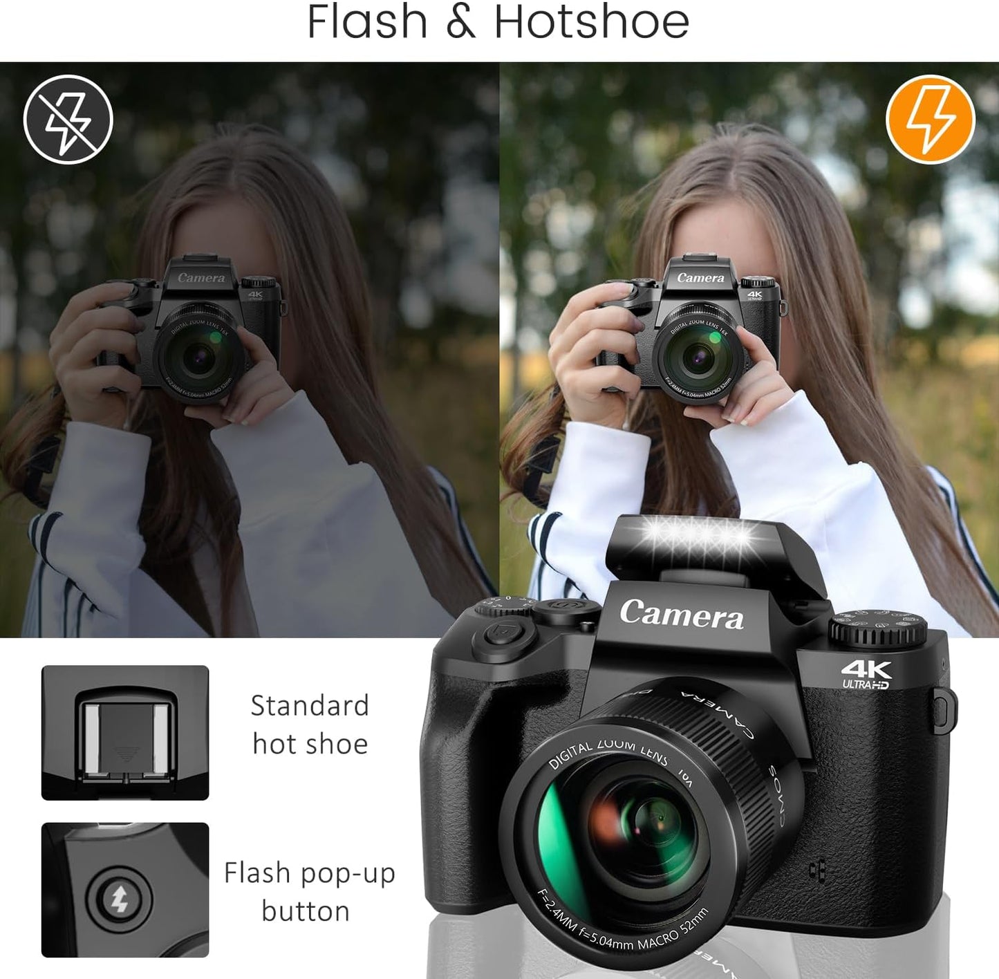 Saneen Cámara digital, cámaras 4K para fotografía y video, cámara d...