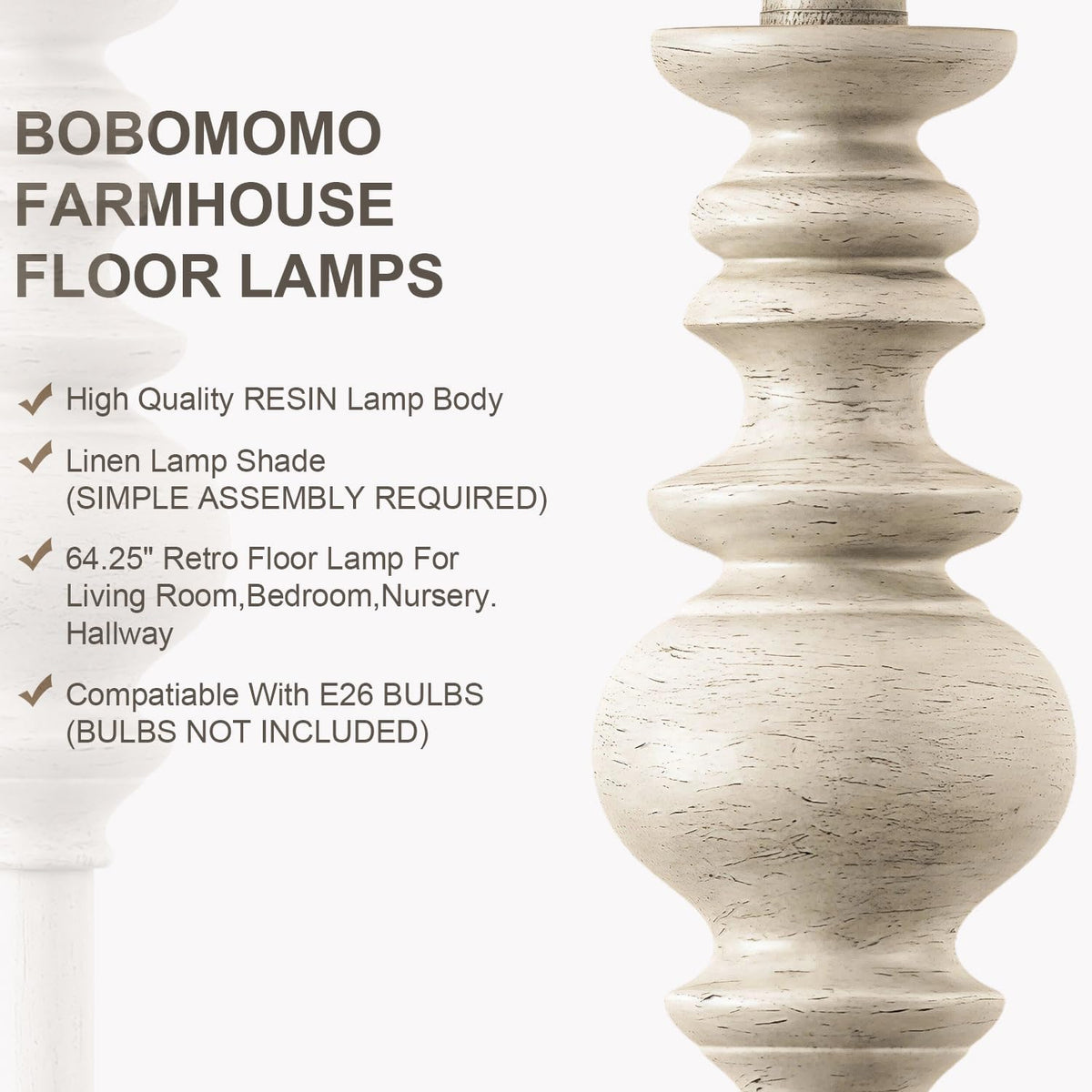 BOBOMOMO Lámpara de pie de granja de 64.25 pulgadas para sala de es...