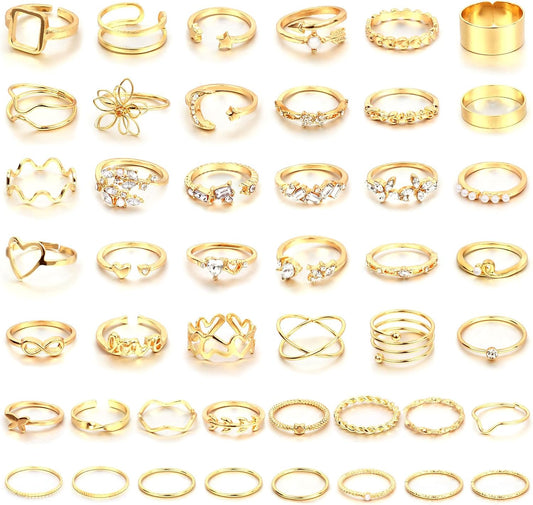 CHICUTIE Juego de anillos dorados para nudillos para mujeres, apila...
