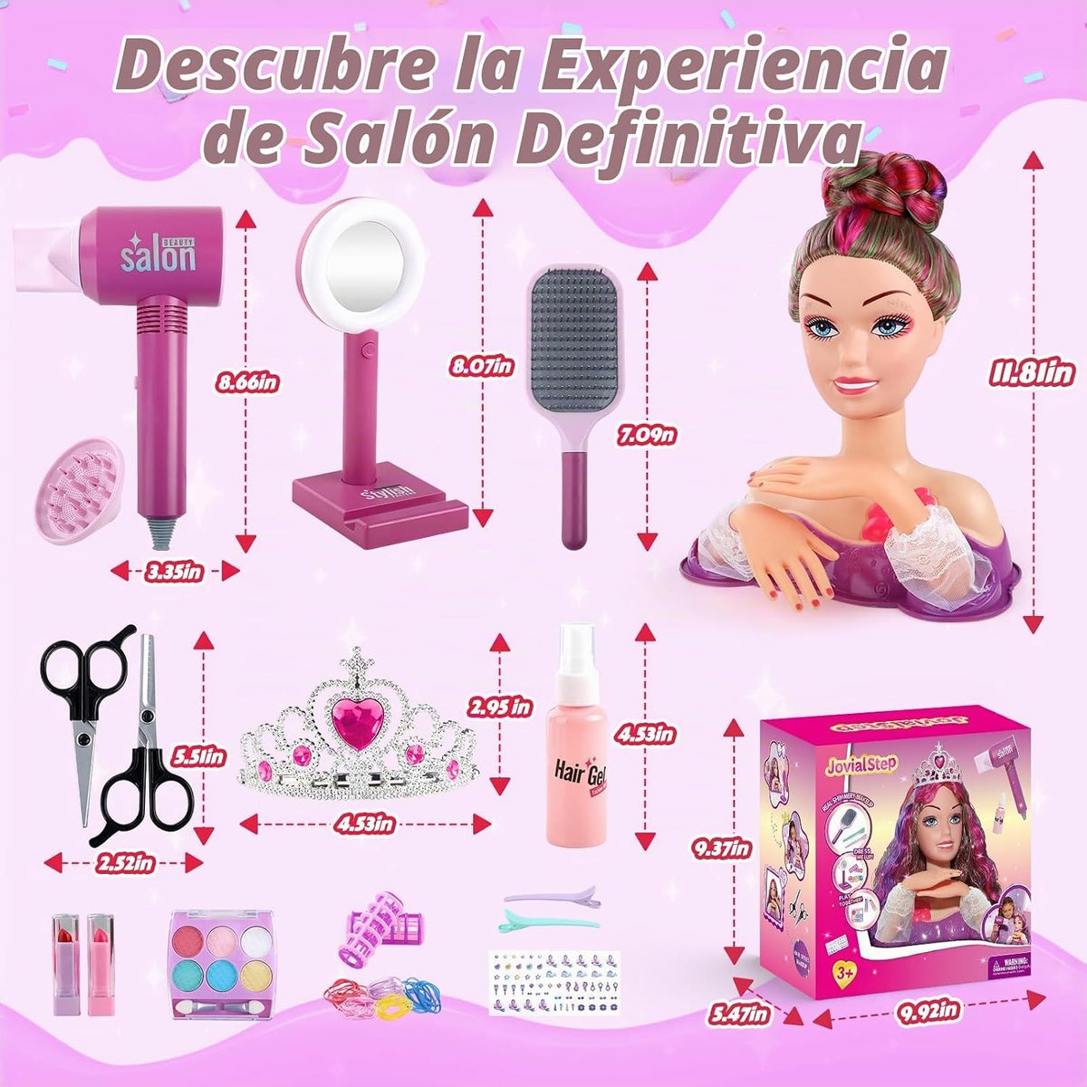 Kit de maquillaje de cabeza de muñeca de princesa para niñas, juego...