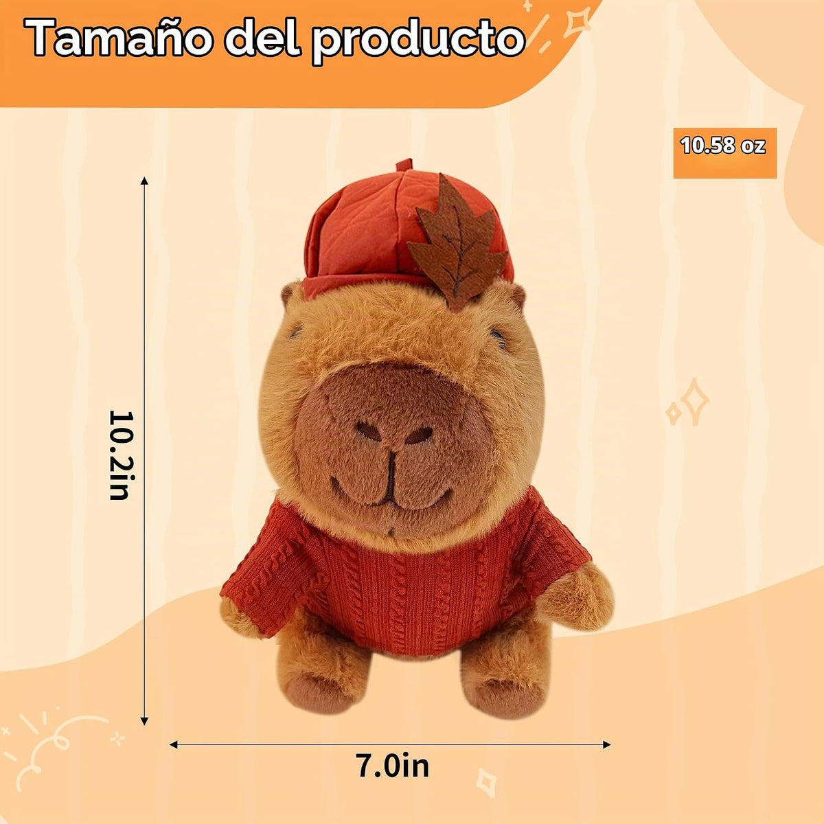 Capybara - Lindo animal de peluche kawaii con sombrero de ropa roja...