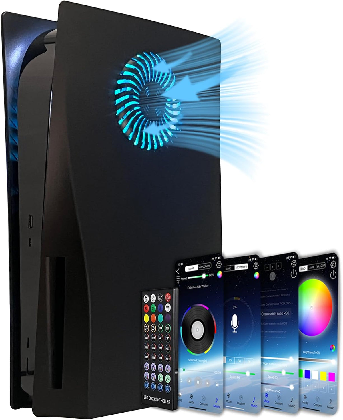 DOBEWINGDELOU - Placa frontal con tira de luz RGB para PS5 y filtro...