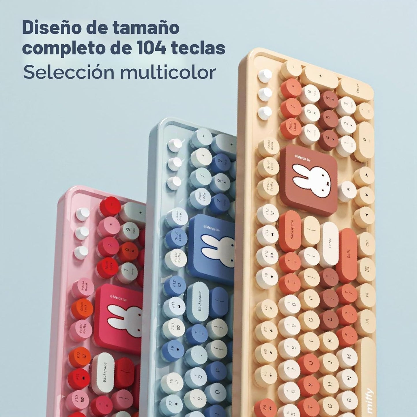 Miffy - Combo de teclado y mouse inalámbricos de 104 teclas con alm...