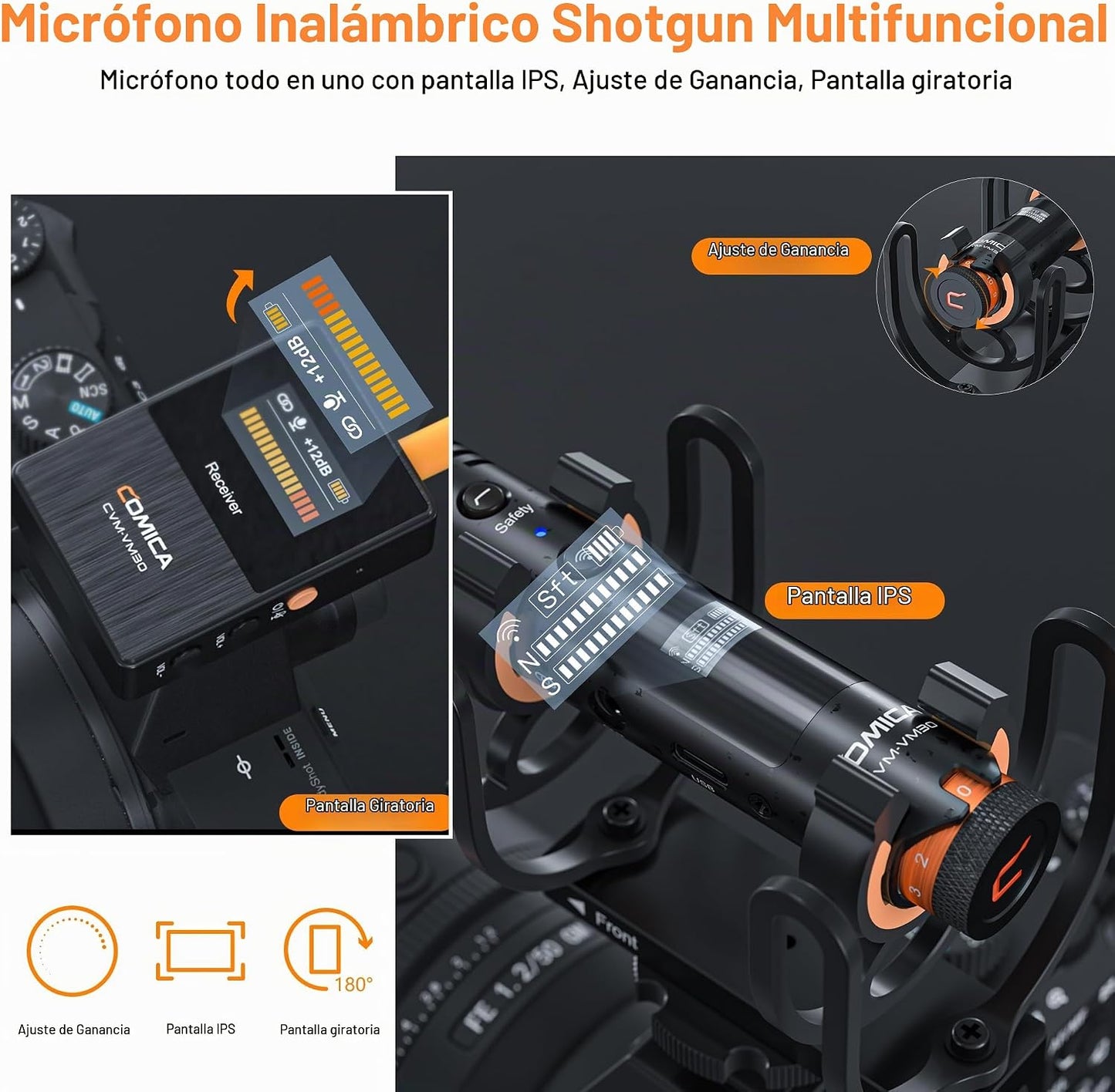 COMICA Micrófono Shotgun VM30, con Modos Inalámbricos, Salida Digit...