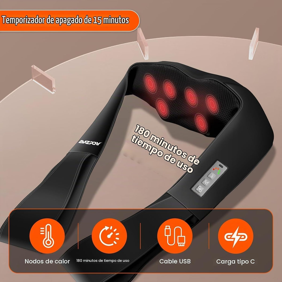 AMZPONY® Masajeador de cuello inalámbrico para aliviar el dolor de...