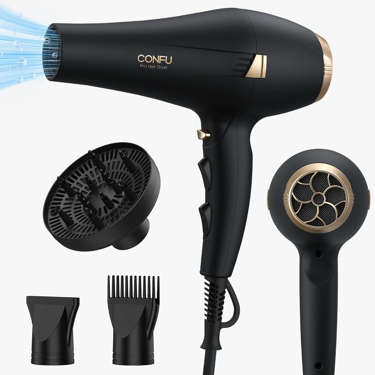 CONFU Secador de pelo profesional iónico - Secador de pelo con difu...