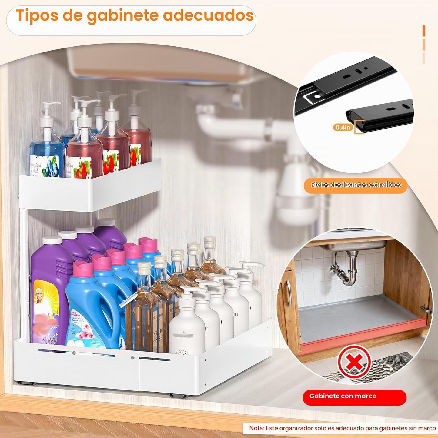 YJHome Paquete de 2 organizadores ampliables para debajo del fregad...
