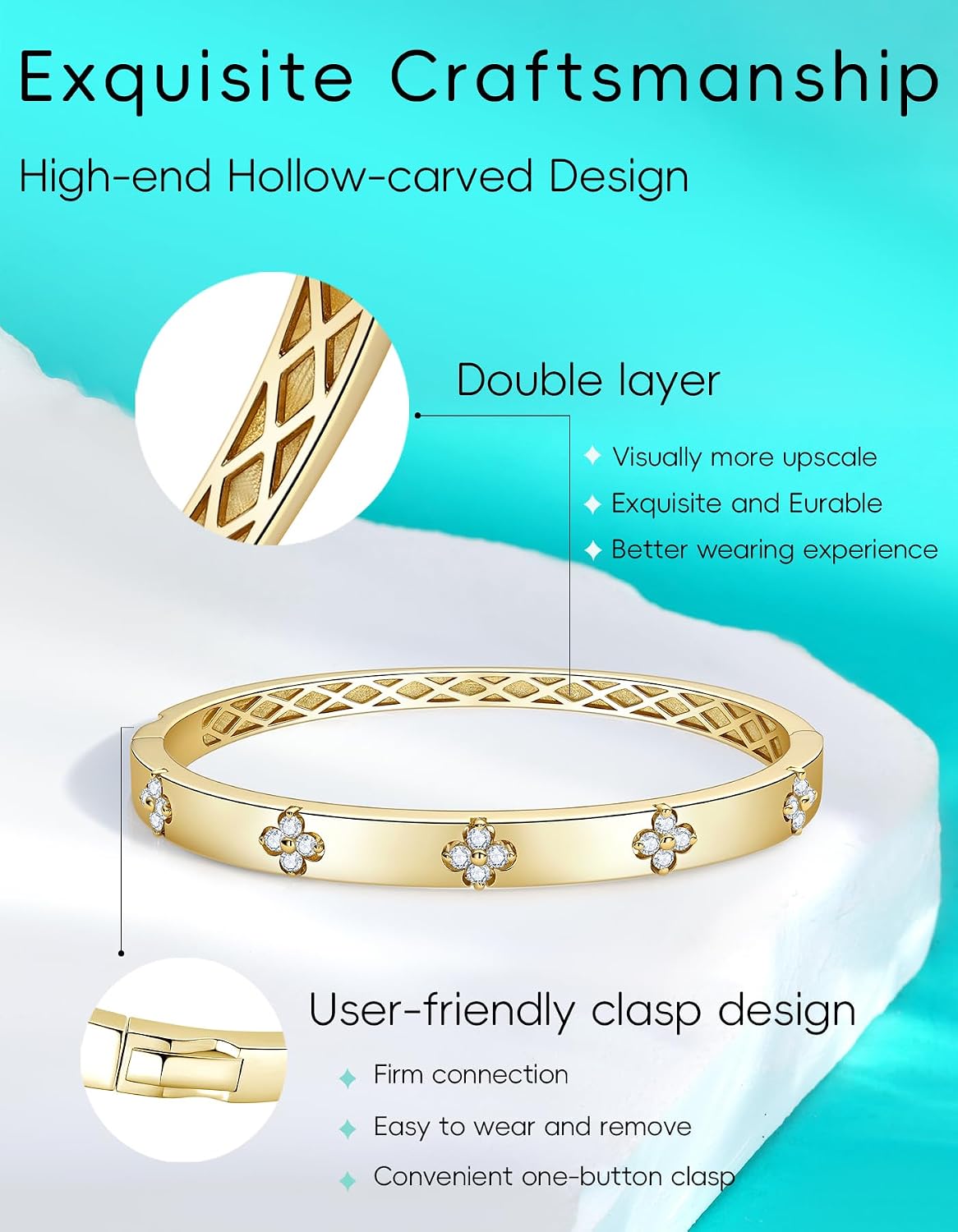 TIMELESSTAR Pulseras de trébol para mujer, hipoalergénicas, moissan...