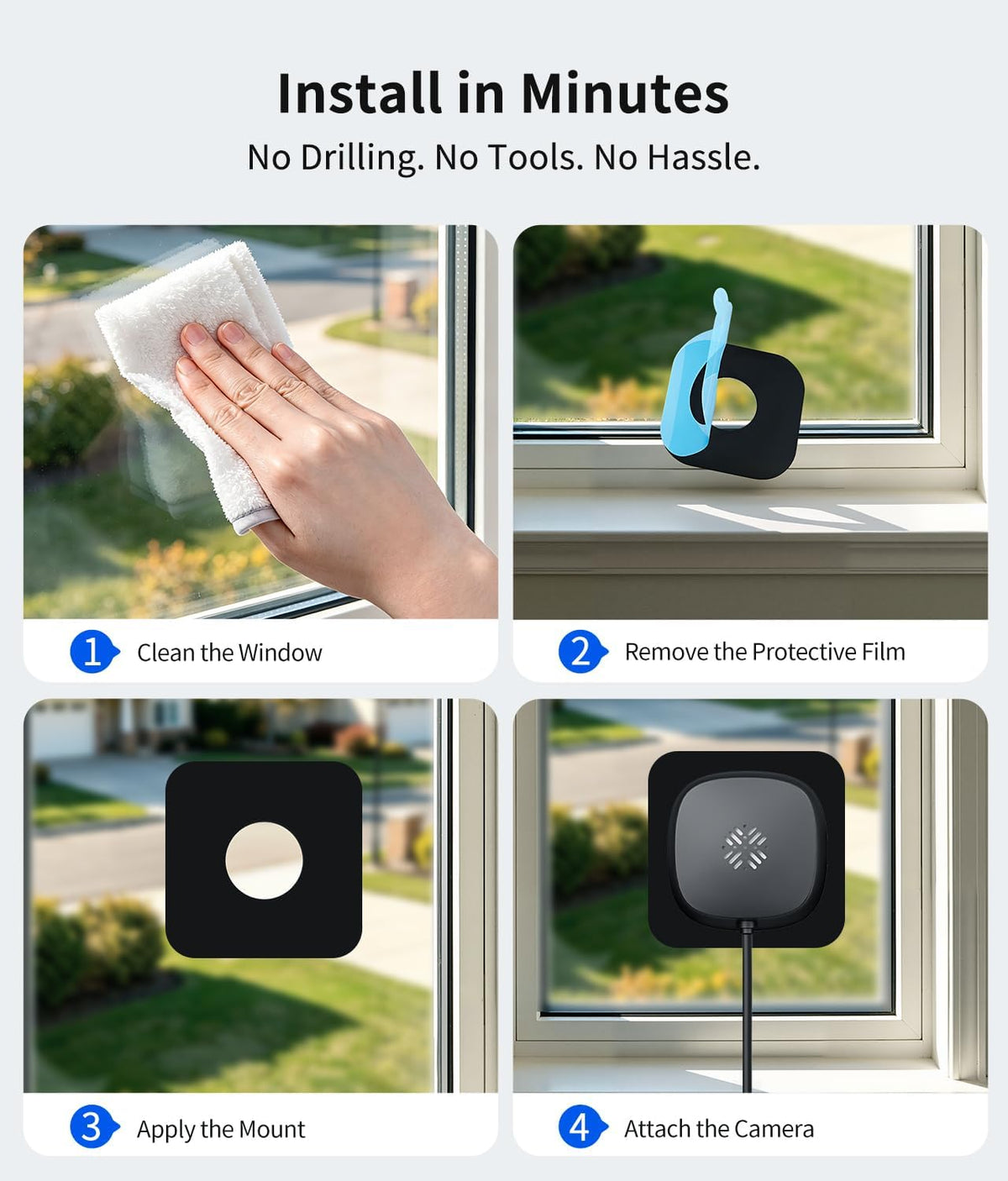 MISECU Cámara de ventana 2K sin taladro, cámaras interiores para se...