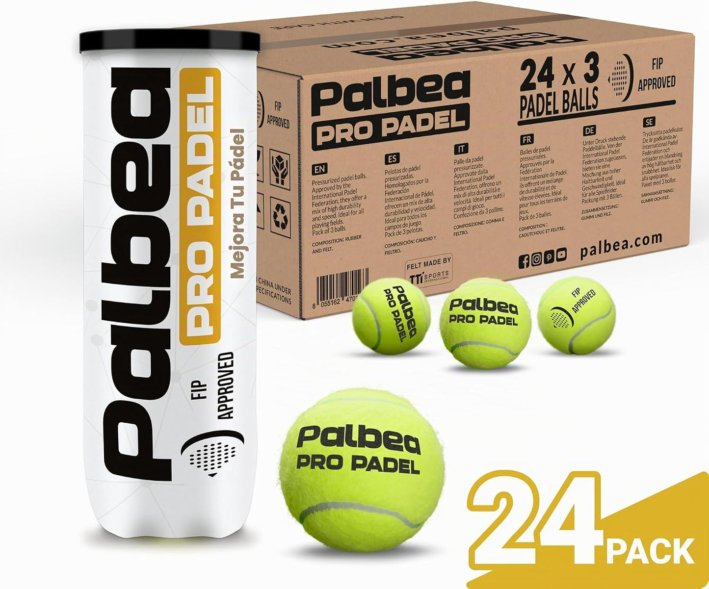 Palbea Pelotas de Padel PRO. 6\/12\/24 Tubos de 3 Pelotas de Pádel...