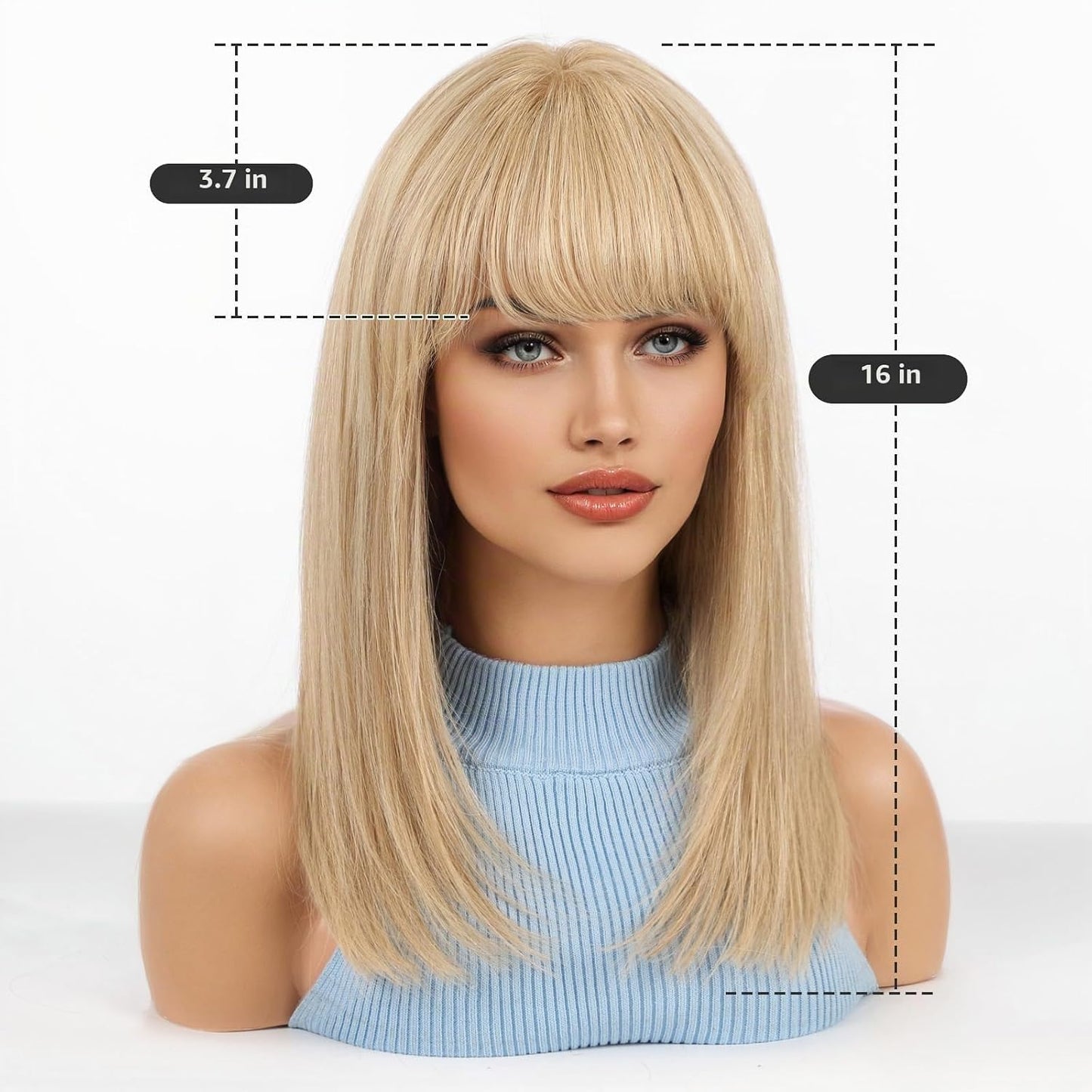 Wear but free KKU Peluca de cabello humano rubio de 16 pulgadas, pe...