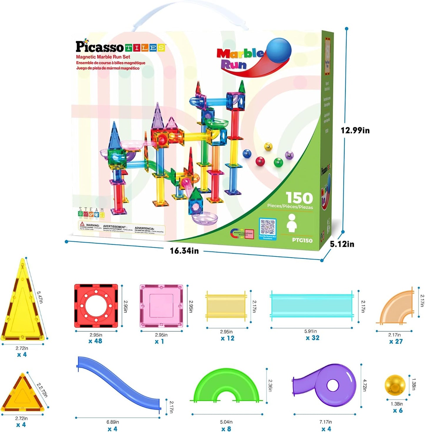 PicassoTiles Juego de construcción con 150 piezas magnéticas Juguet...