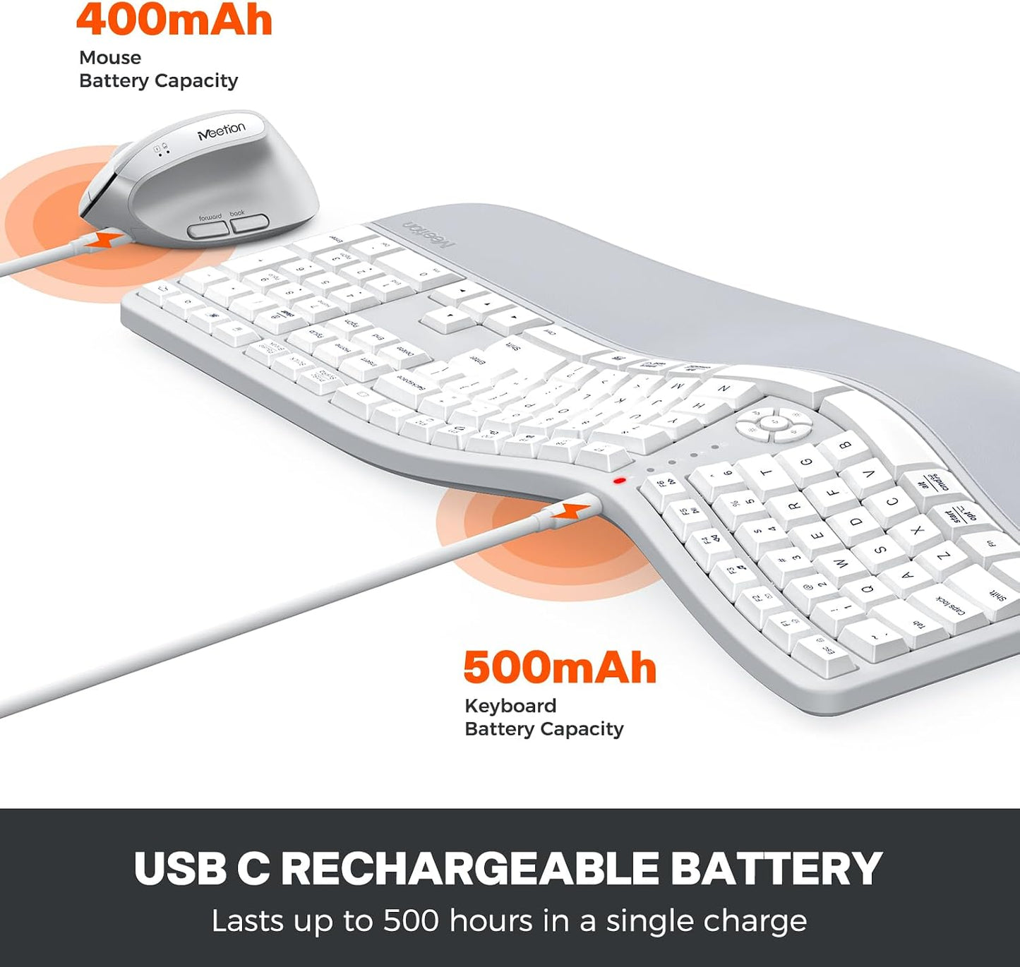 MEETION Combo de ratón y teclado ergonómico, diseño dividido, mouse...