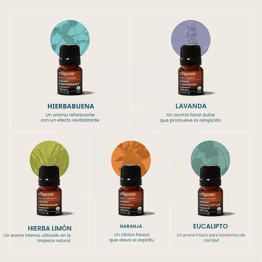Cliganic Juego de aceites esenciales orgánicos (5 mejores x 15ml) -...