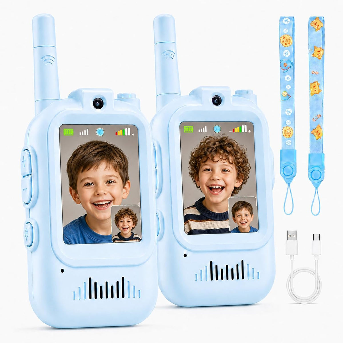Walkie Talkies de video para niños, paquete de 2 recargables con pa...