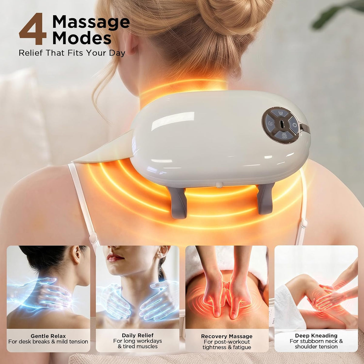Omnaqiky Masajeador de cuello Shiatsu inalámbrico con correas de ca...