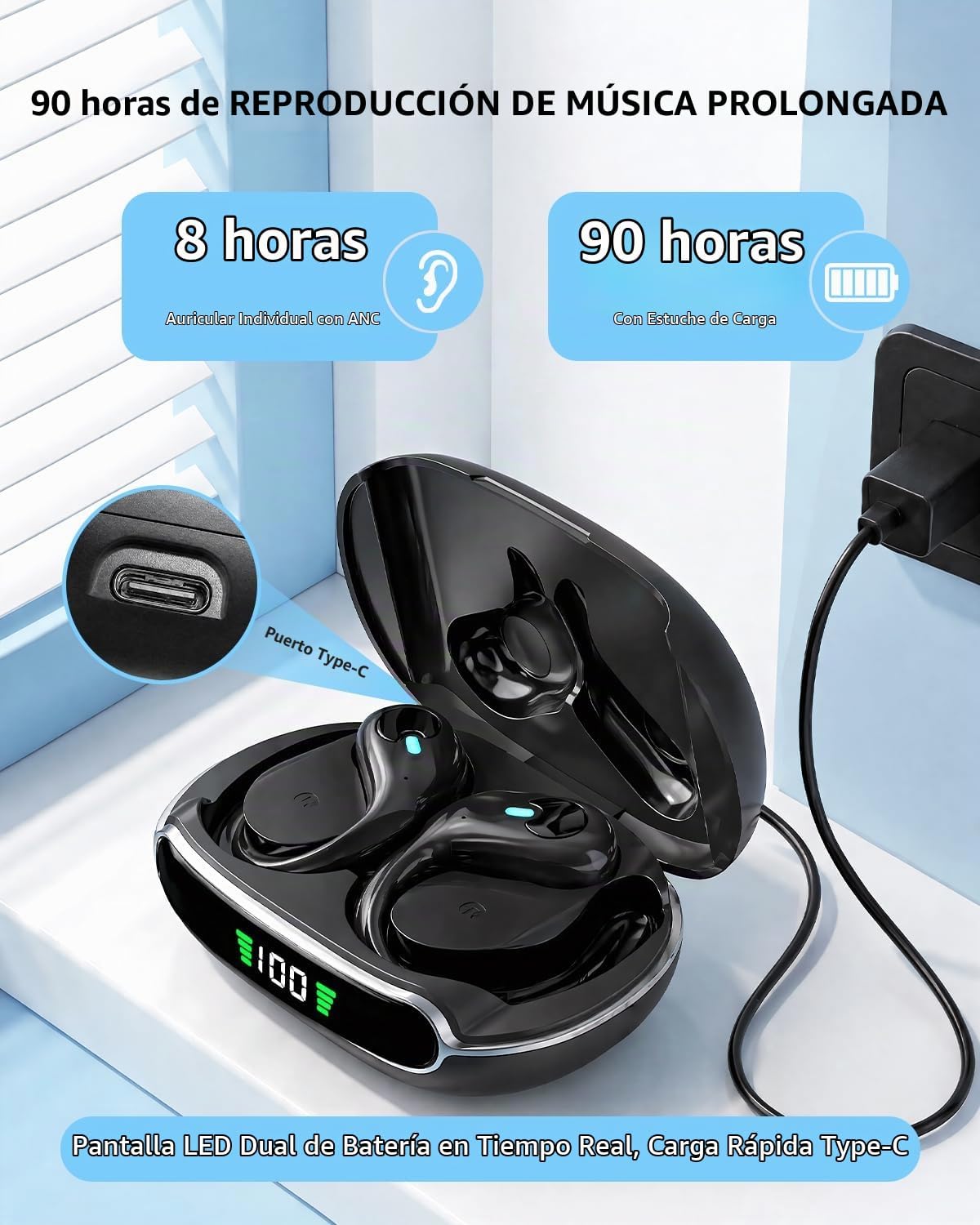 Auriculares inalámbricos con cancelación activa de ruido, auricular...