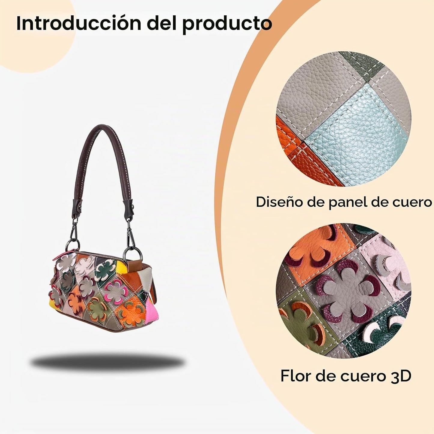 frrbuu - Bolso cruzado pequeño de piel auténtica con flores tallada...