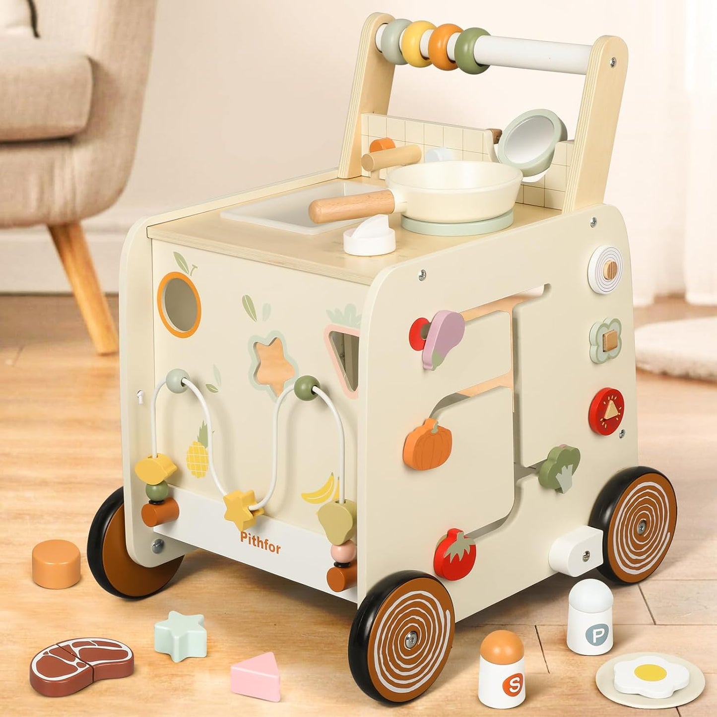 Pithfor Andador de Madera para Bebés, Andador de Empuje para Bebés...