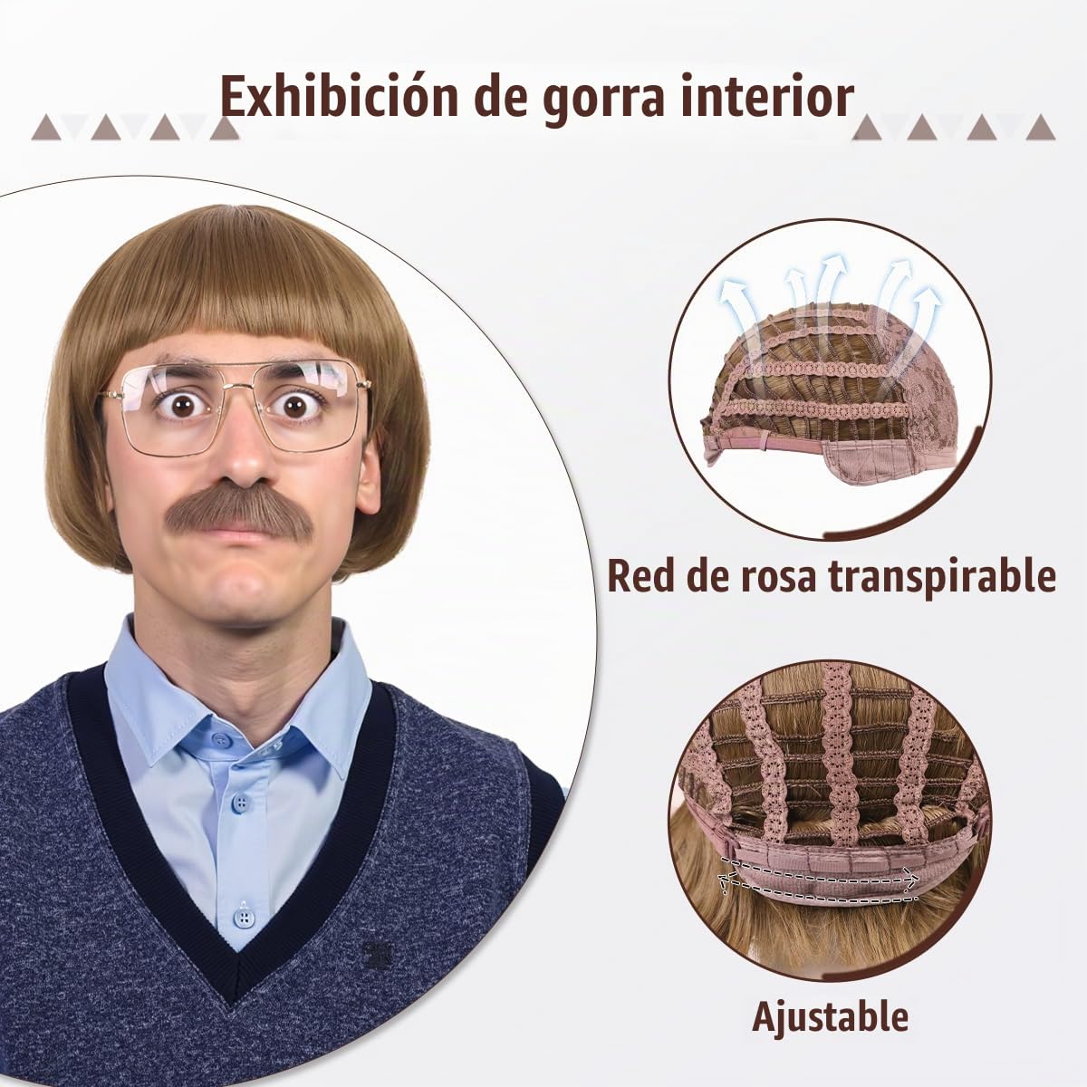 FantaLook Peluca divertida corta y recta de los años 60 y 70 con ga...