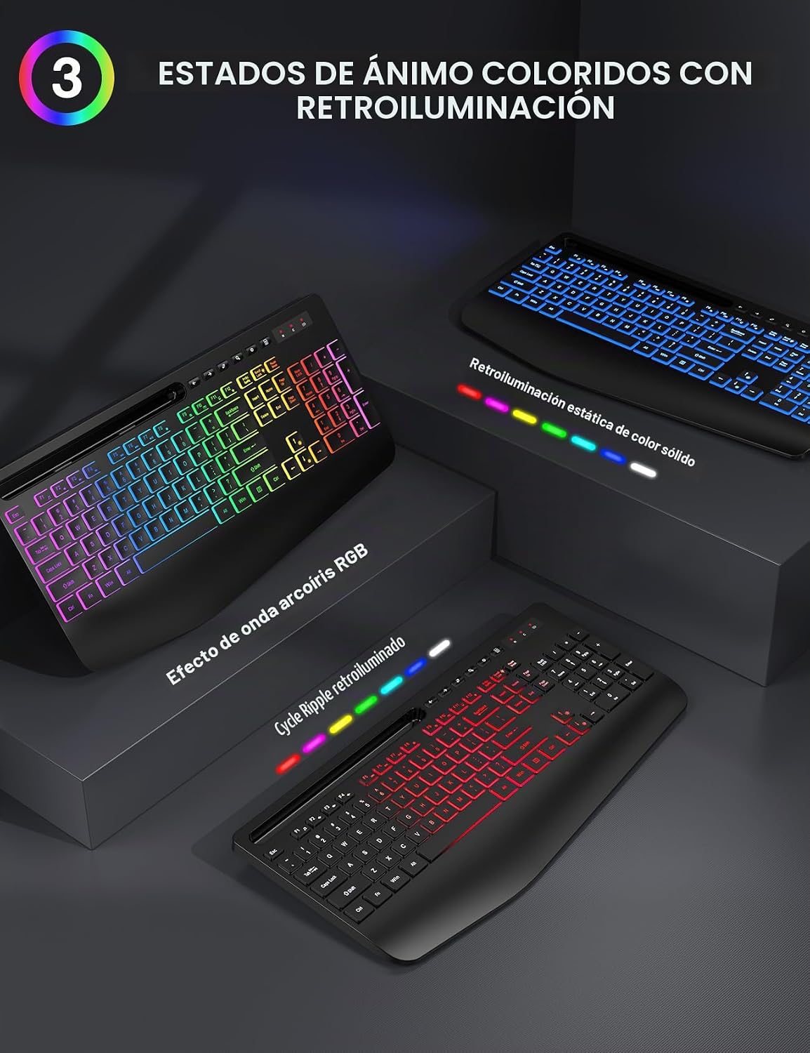 SABLUTE Combo de teclado y mouse inalámbricos: 9 efectos retroilumi...
