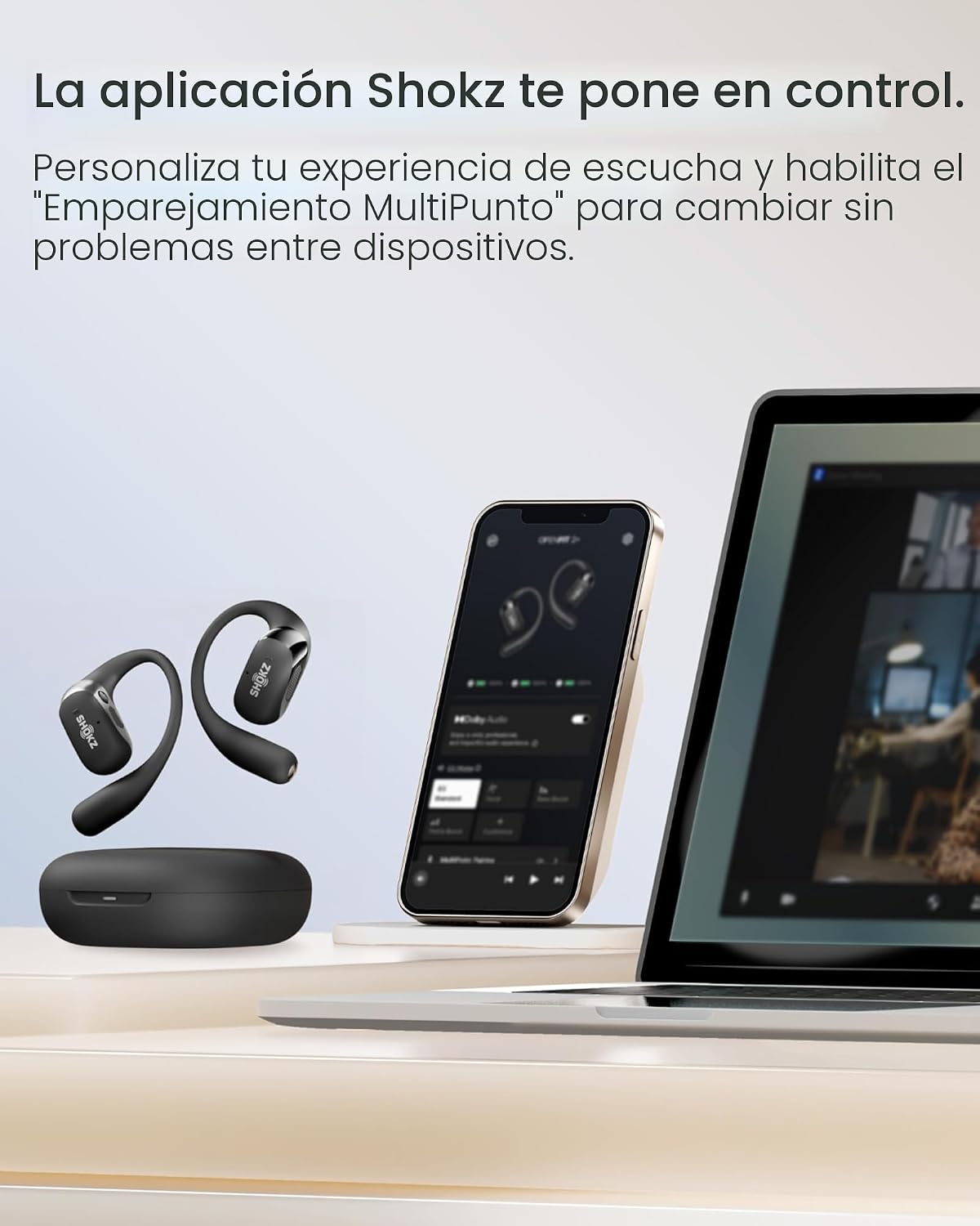 SHOKZ Nuevos auriculares OpenFit 2+ de oreja abierta, habilitados p...