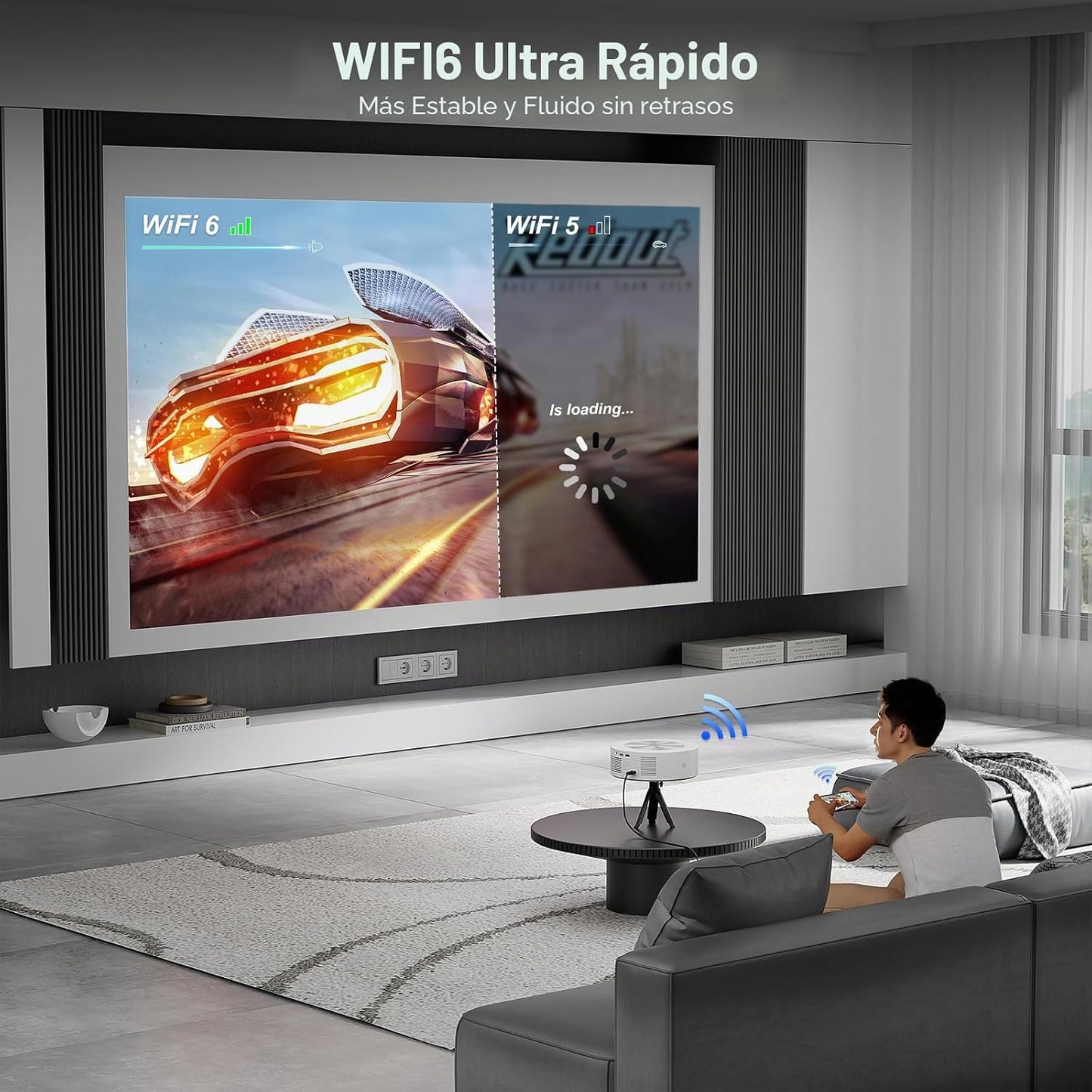 Mini proyector con WiFi y Bluetooth, proyector de película portátil...