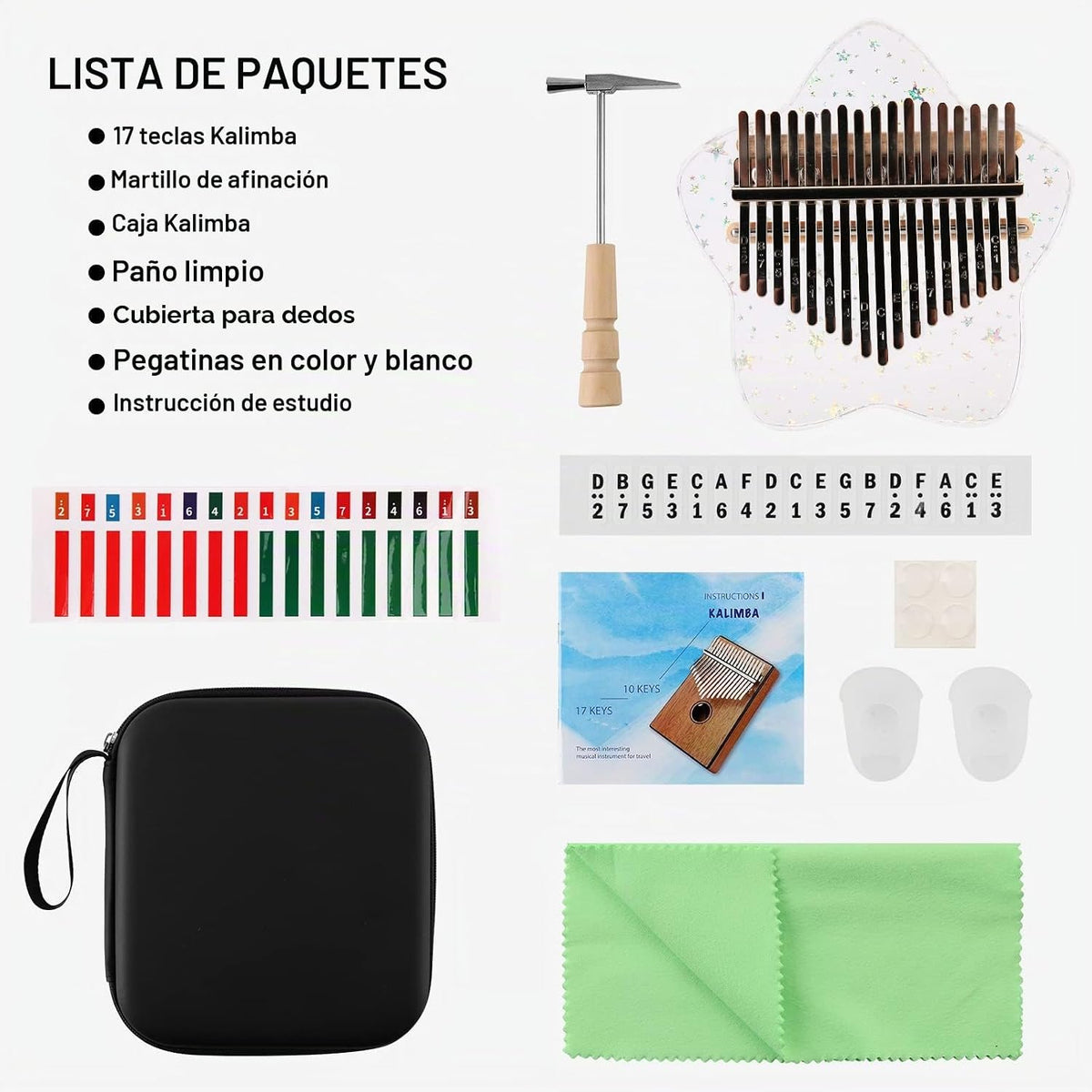 Beveetio Piano de Pulgar Kalimba Transparente Con Estuche Protector...