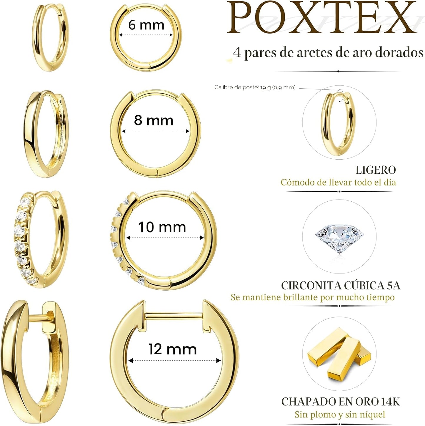 Juego de aretes de aro huggie pequeños de oro para mujeres y hombre...