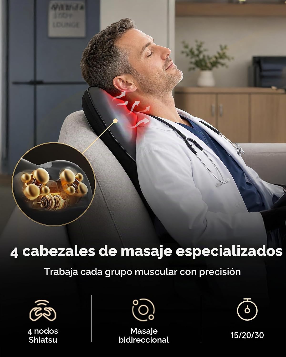 YESMILE Almohada masajeadora de cuello con calor, almohada de masaj...