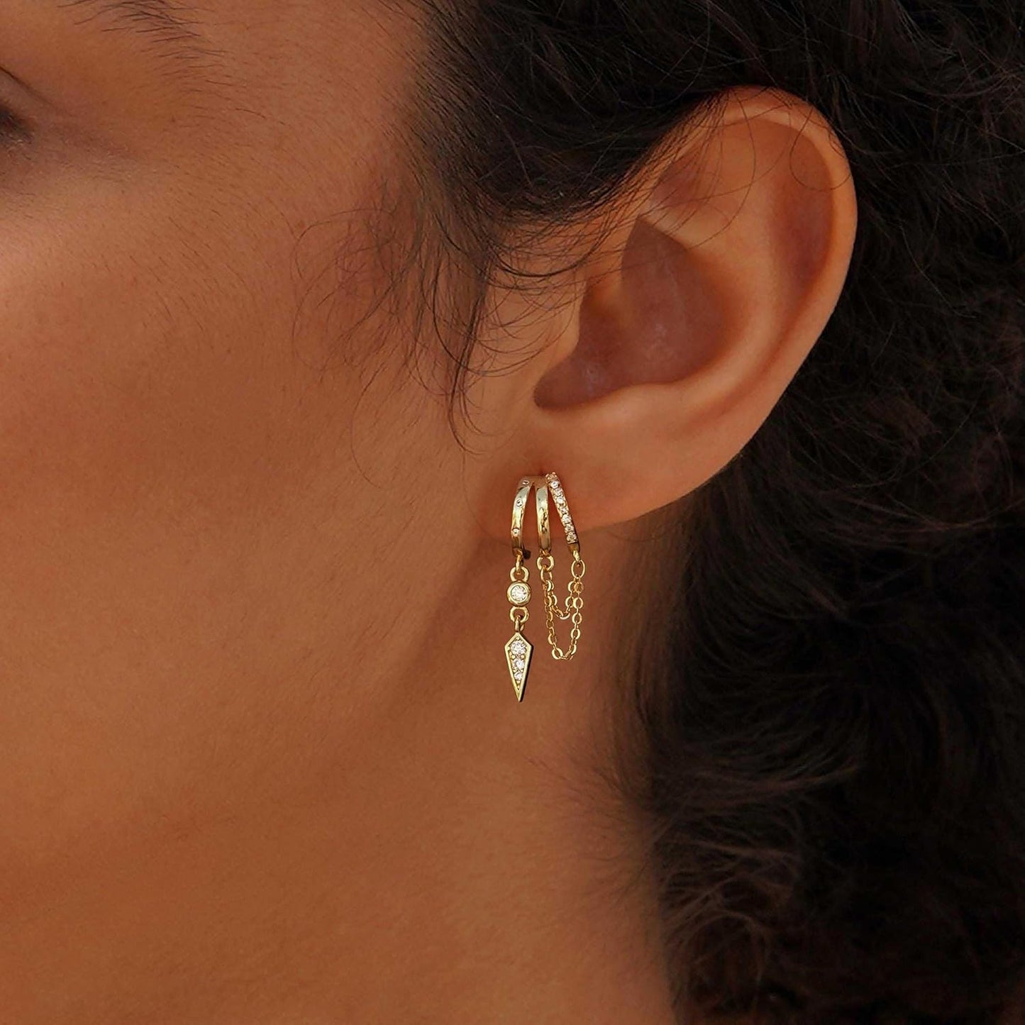SELSHE Pendientes colgantes para mujer, aretes triples chapados en...