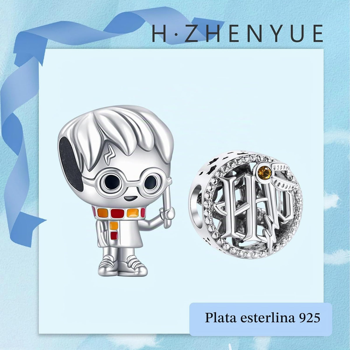 H.ZHENYUE Dijes de plata esterlina 925 con diseño de personaje de p...