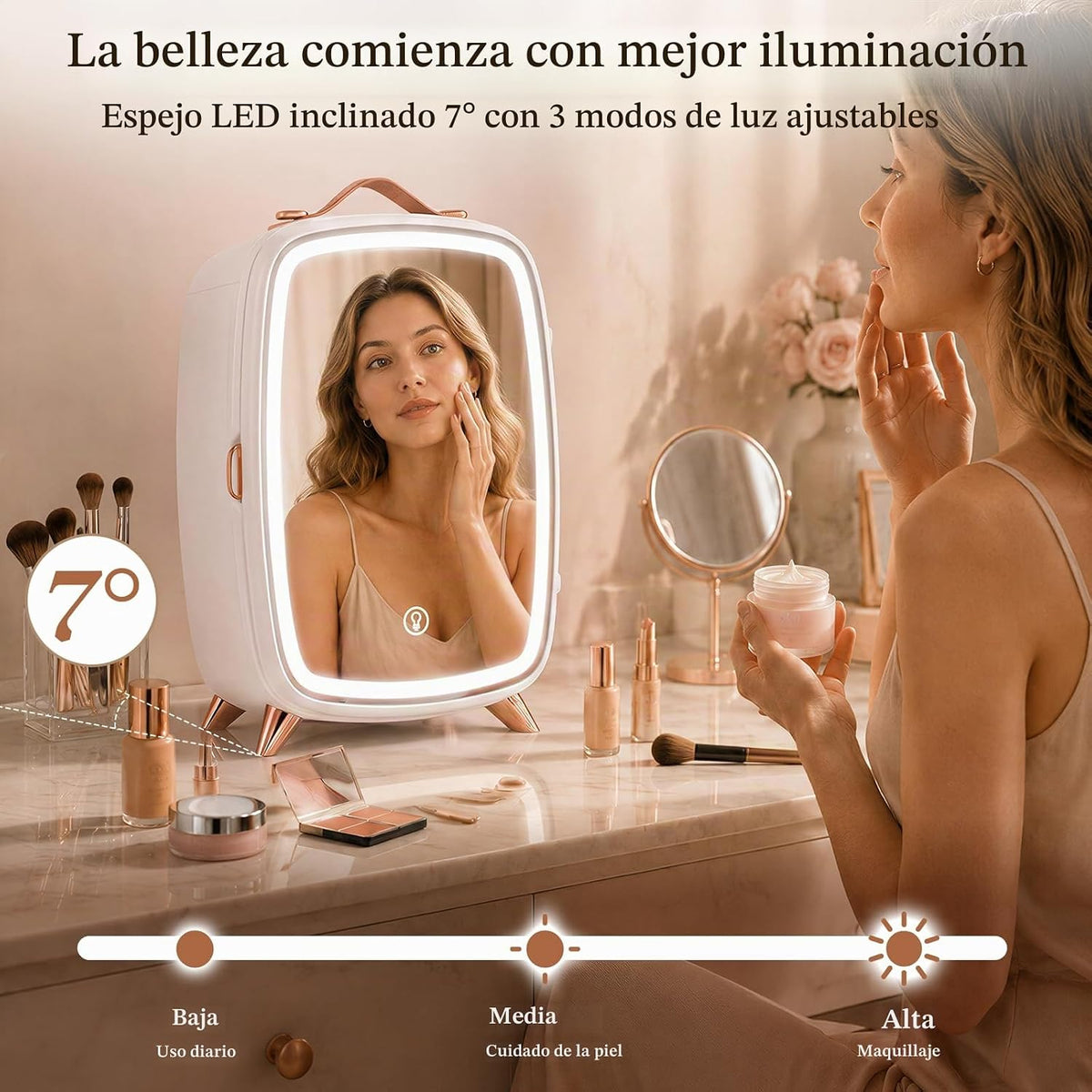 Electactic Mini refrigerador para el cuidado de la piel con espejo...