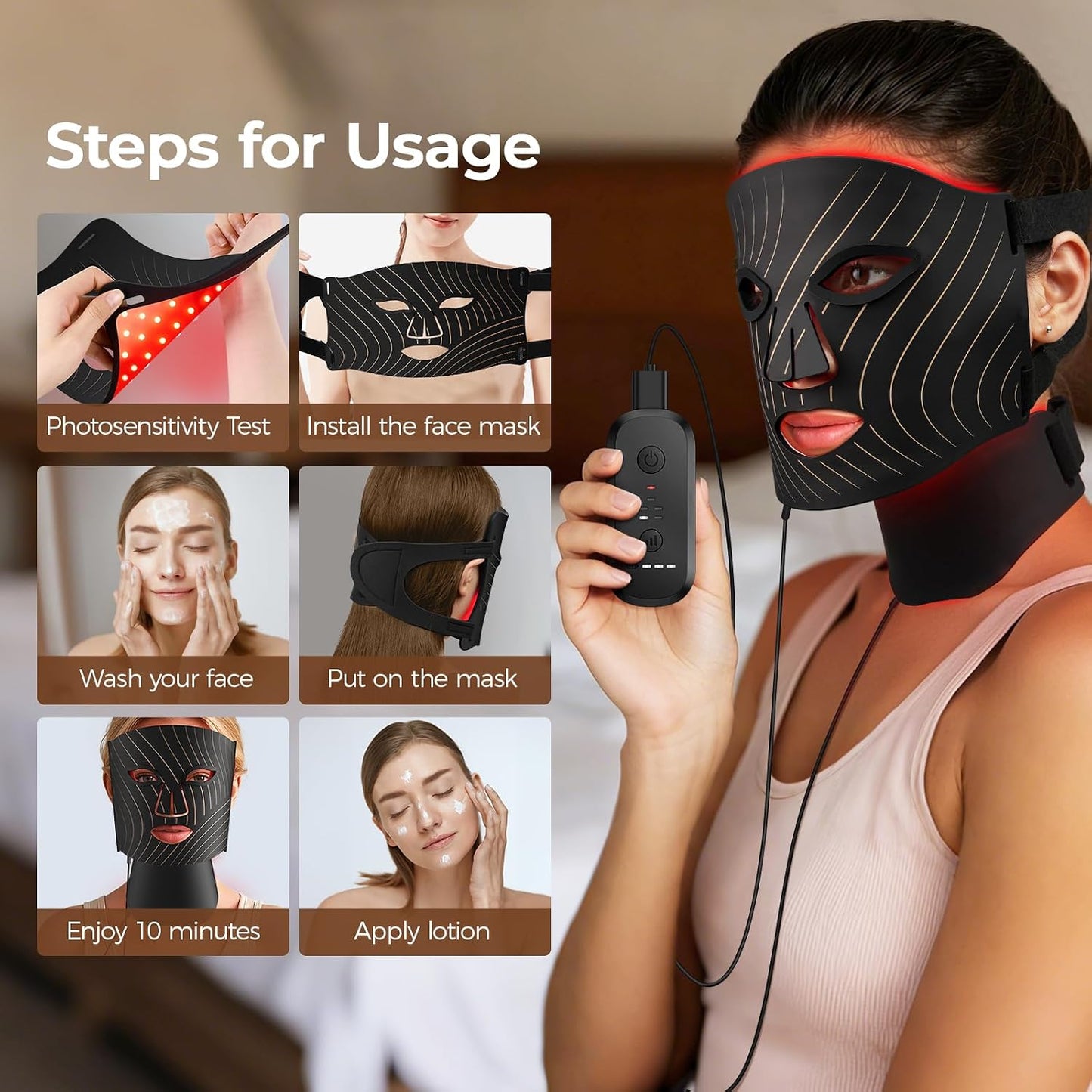 ONLUKY Terapia de luz roja para cara, máscara facial LED terapia de...