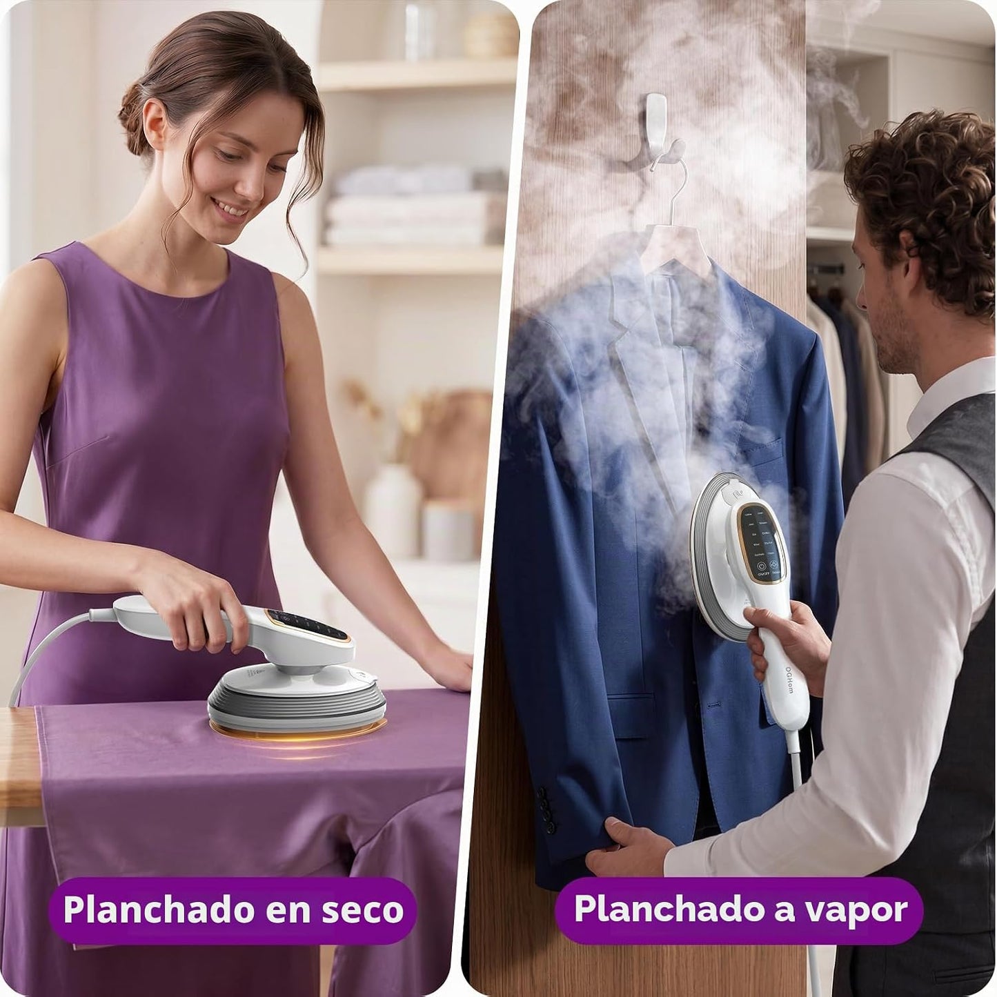 OGHom Vaporizador y plancha 2 en 1 para ropa, plancha de mano de 12...