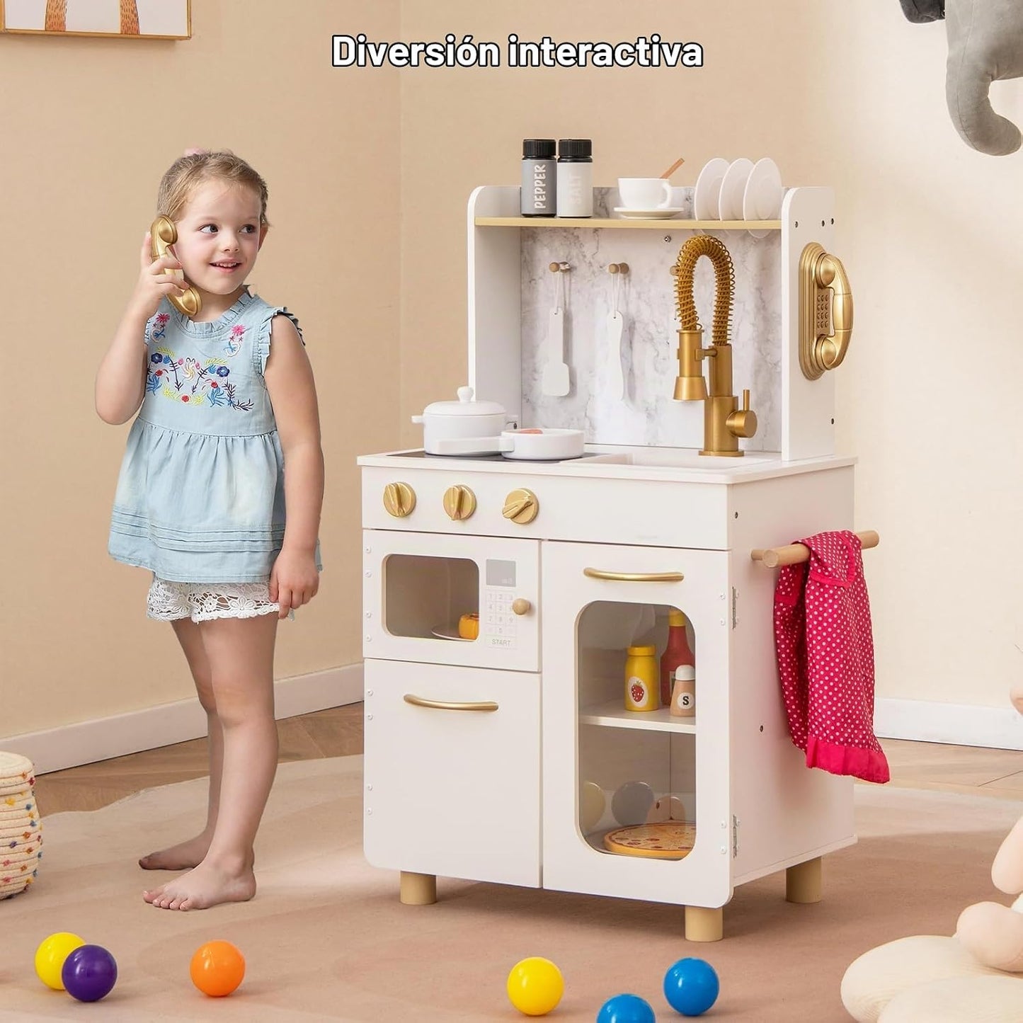INFANS Juego de cocina para niños, juego de cocina de madera para n...