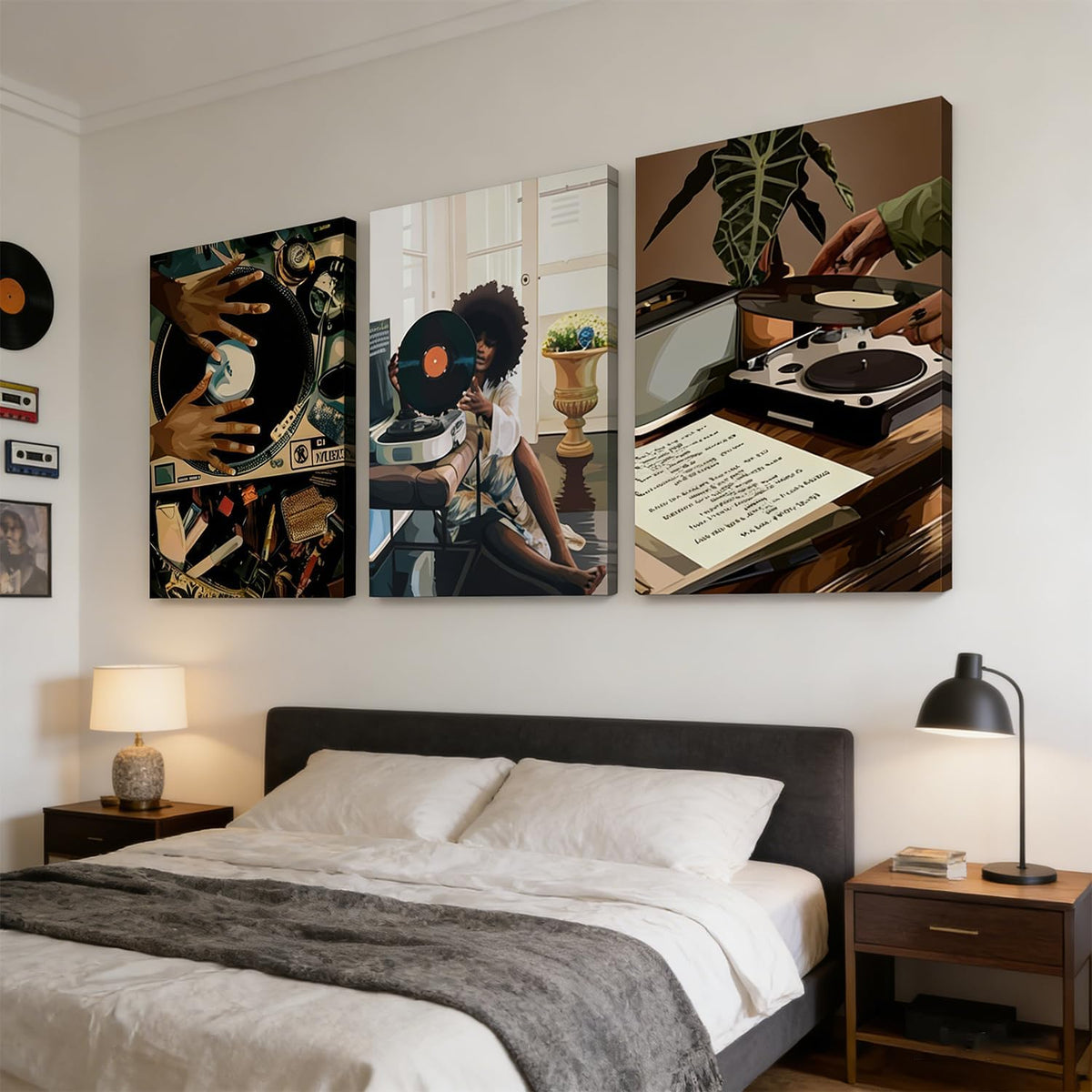 3 piezas de arte de pared en lienzo de niña negra moderna, pintura...